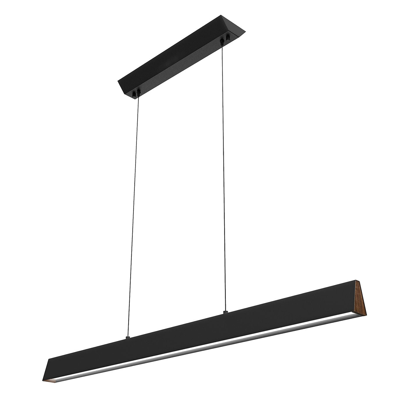 Flair 48" Suspended Linear Pendant - Matte Black with Walnut Endcap