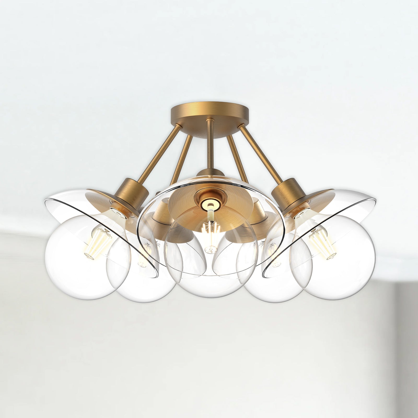 Francesca 20-in Aged Gold/Clear Glass 5 Lights Semi Flush Mount