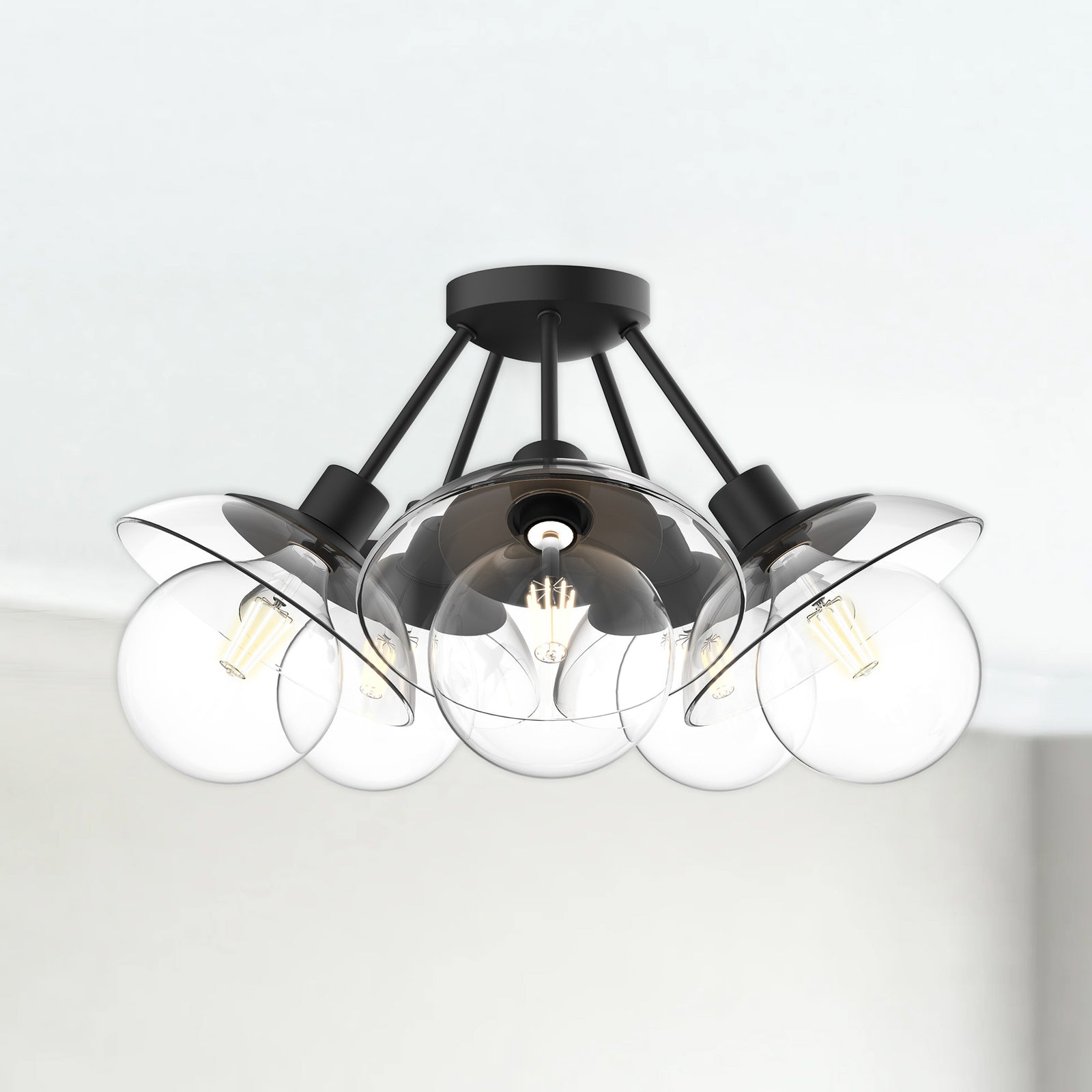 Francesca 20-in Clear Glass/Matte Black 5 Lights Semi Flush Mount