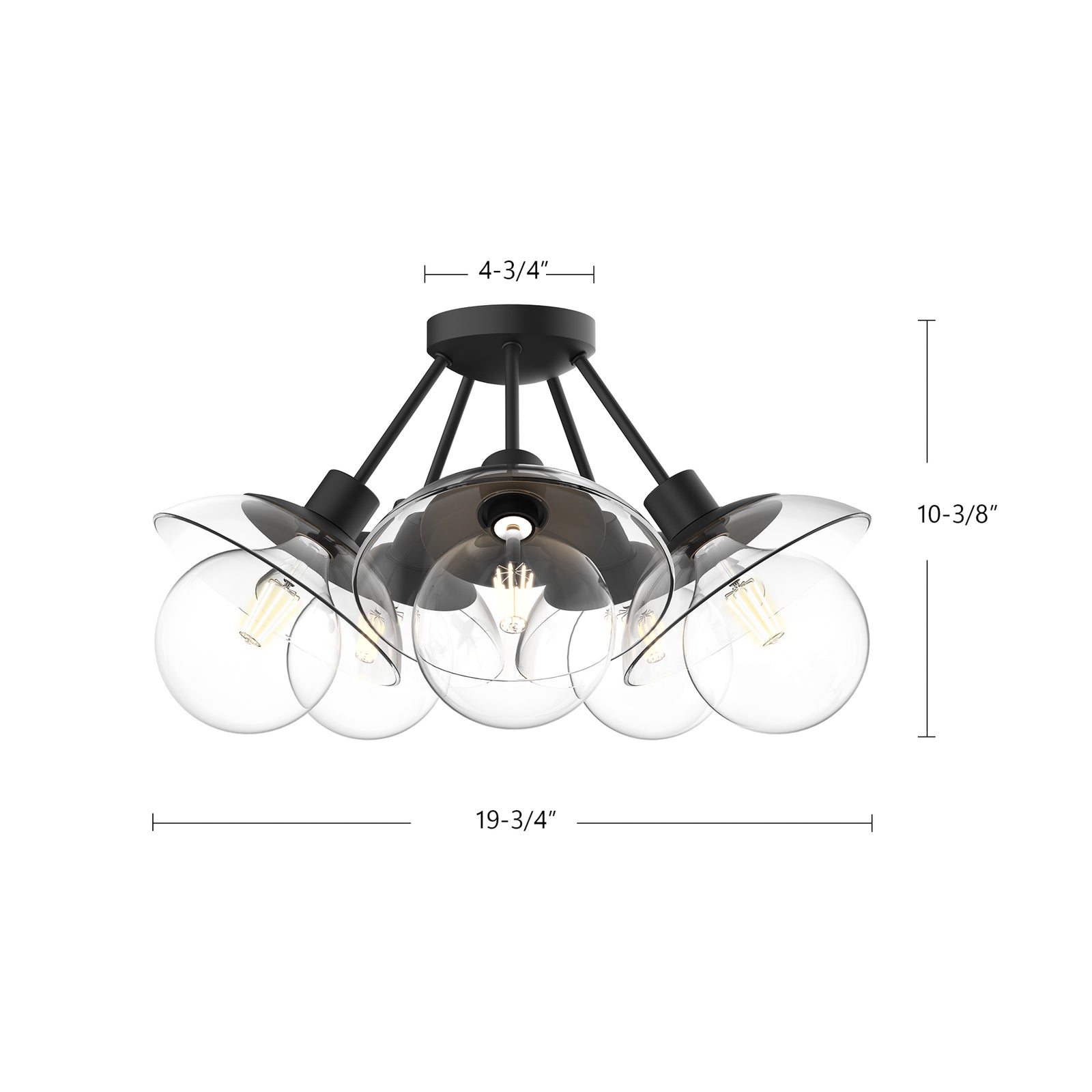 Francesca 20-in Clear Glass/Matte Black 5 Lights Semi Flush Mount