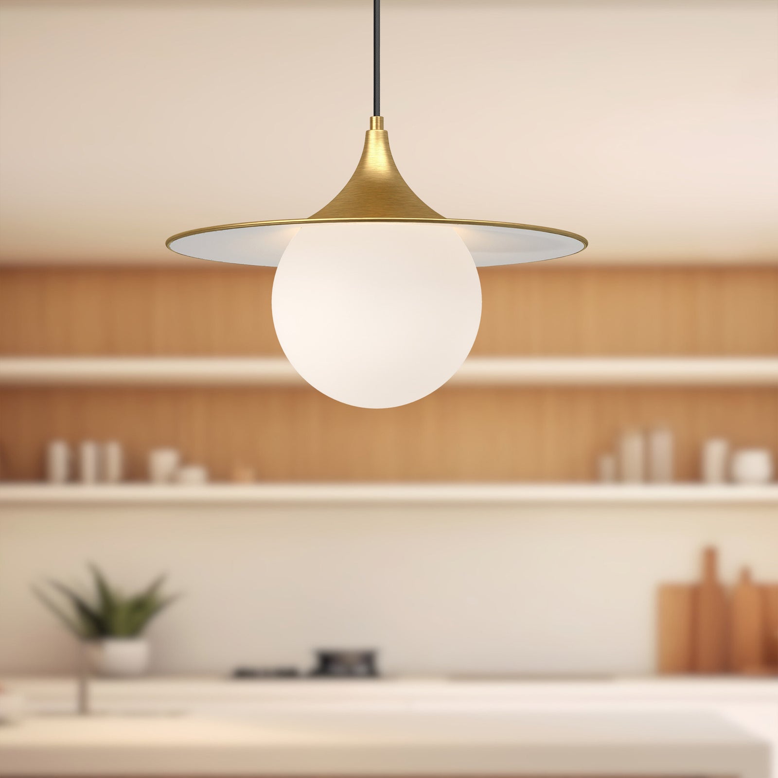 Fuji 16-in Brushed Gold/Opal Matte Glass 1 Light Pendant