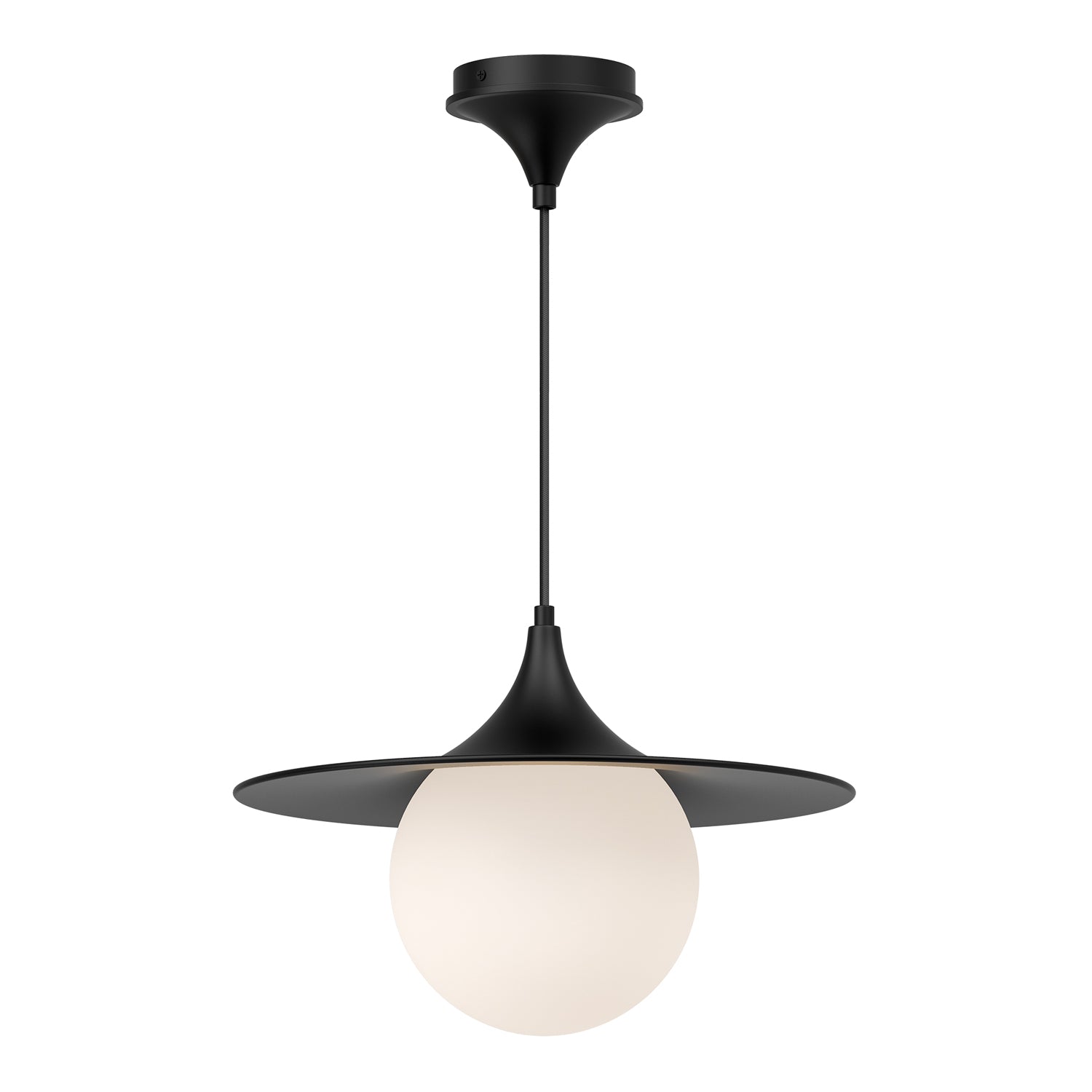 Fuji 16-in Matte Black/Opal Matte Glass 1 Light Pendant