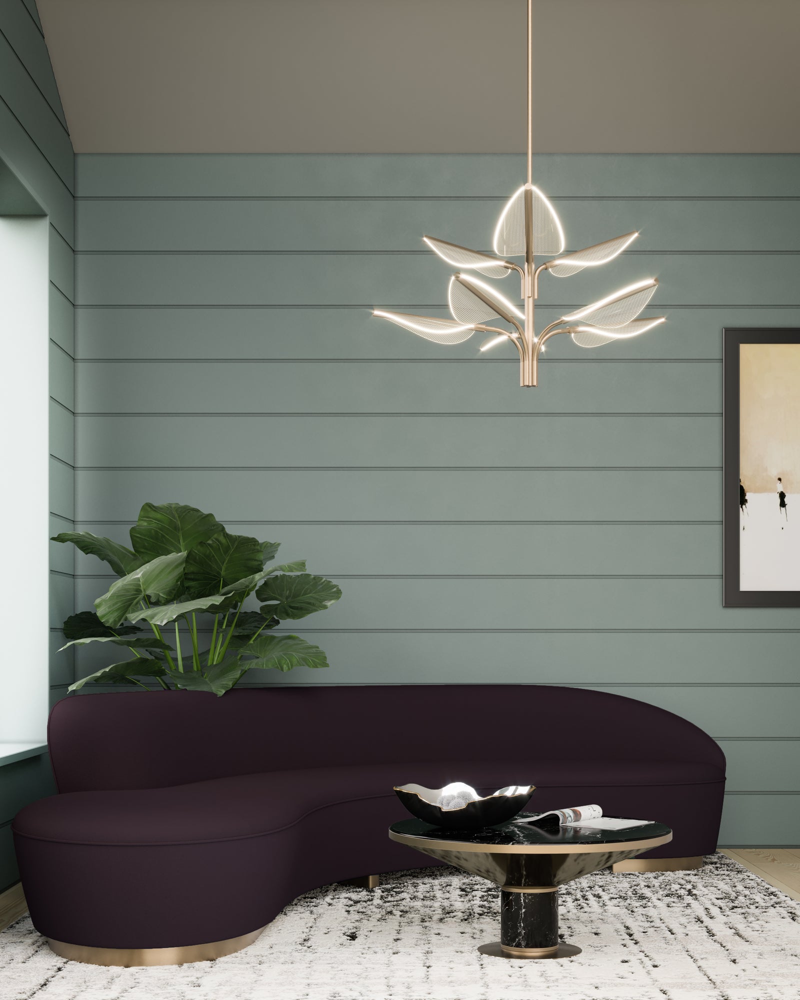 Flora 31-in Two-Tier Natural Brass LED Pendant