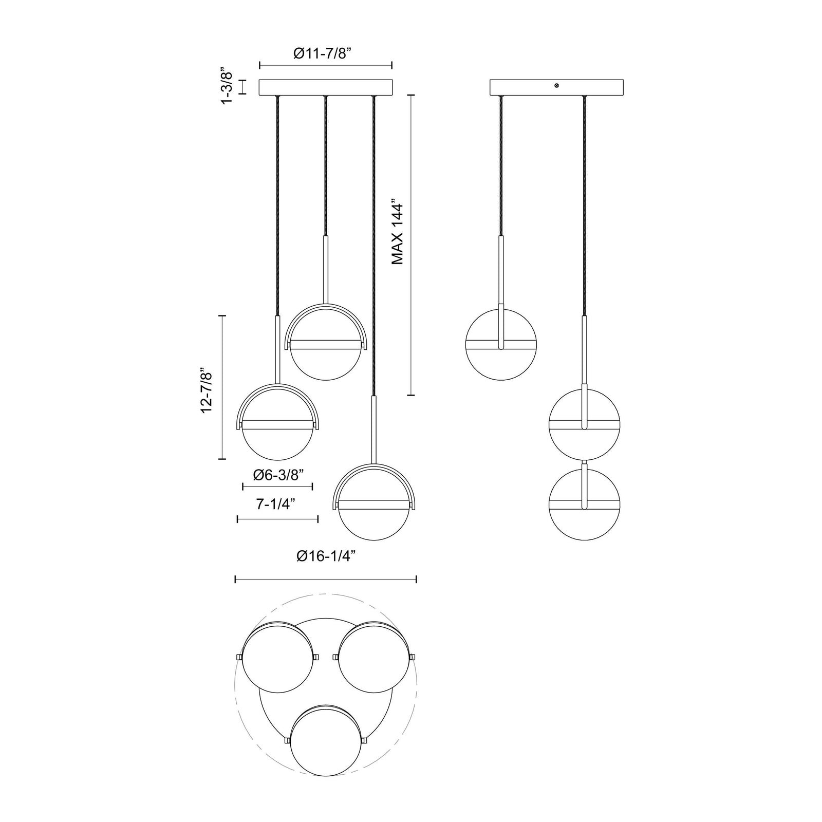 Globo 16-in Brushed Gold LED Multi Pendant