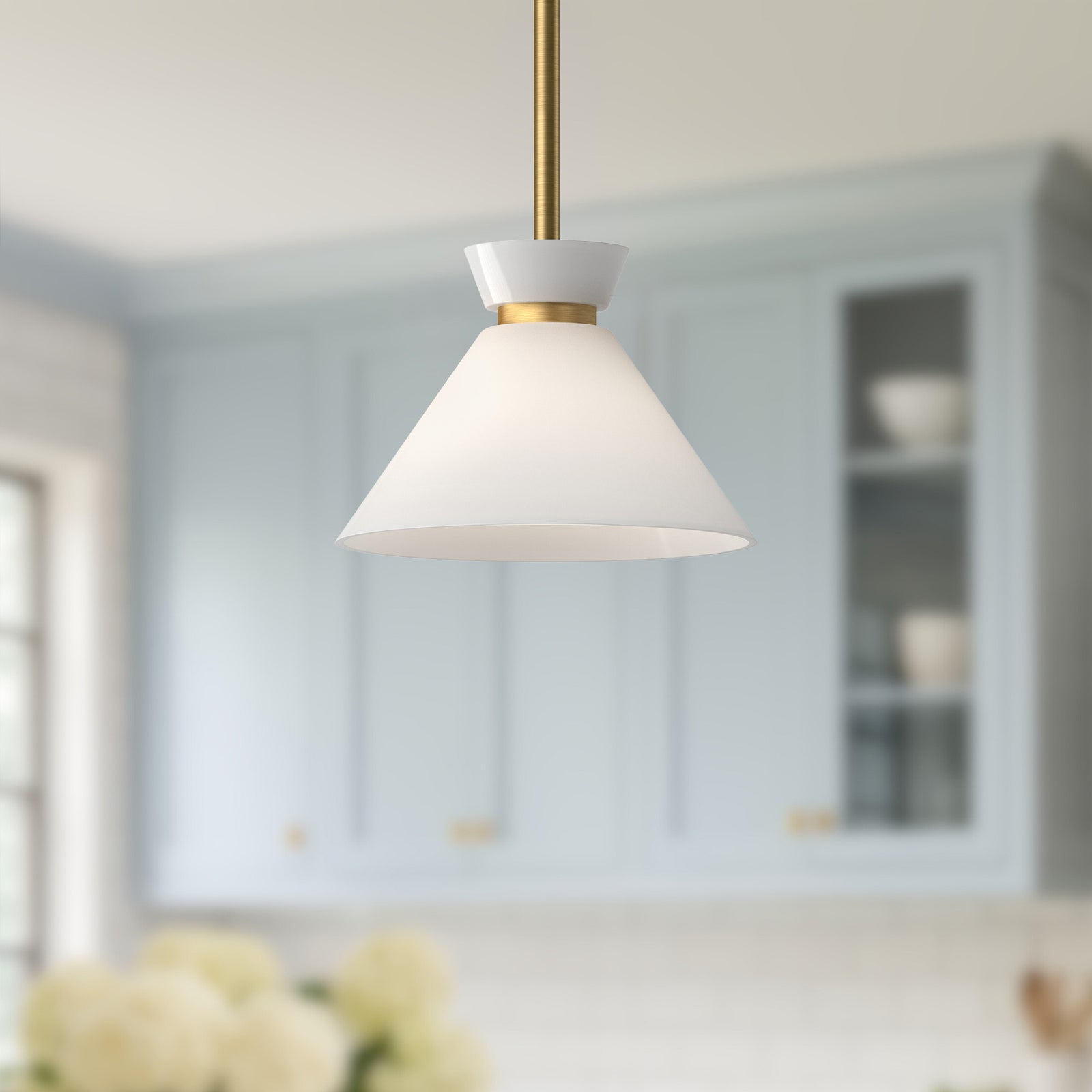 Halston 8-in Brushed Gold/Glossy Opal Glass 1 Light Pendant