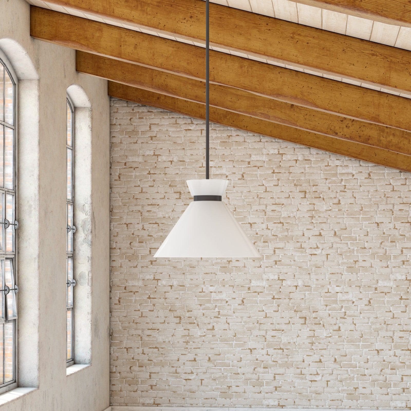 Halston 8-in Glossy Opal Glass/Matte Black 1 Light Pendant