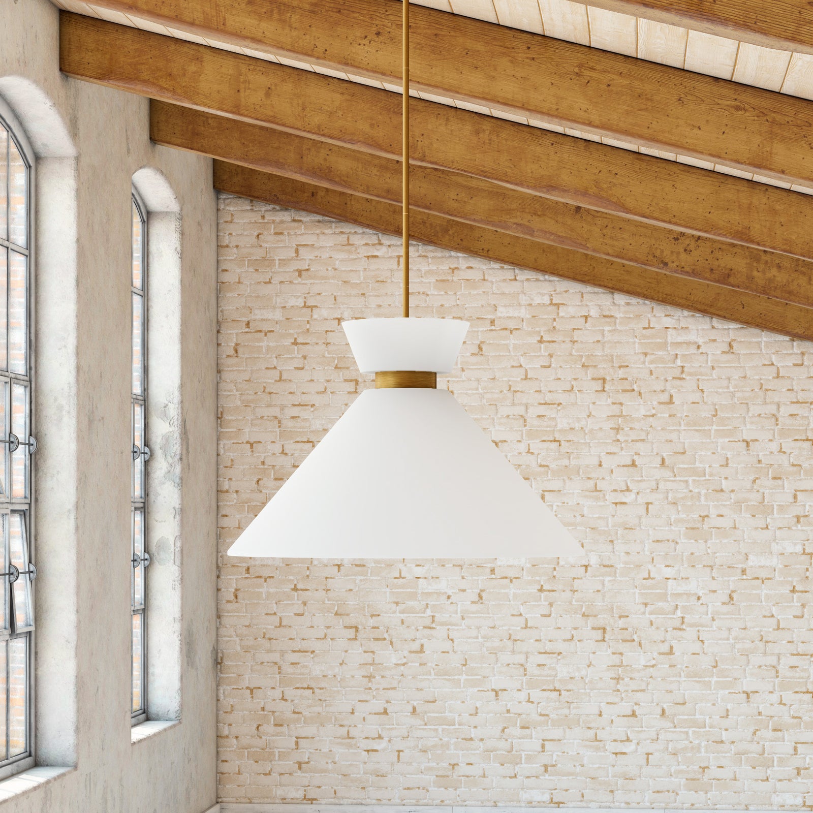 Halston 14-in Brushed Gold/Glossy Opal Glass 1 Light Pendant