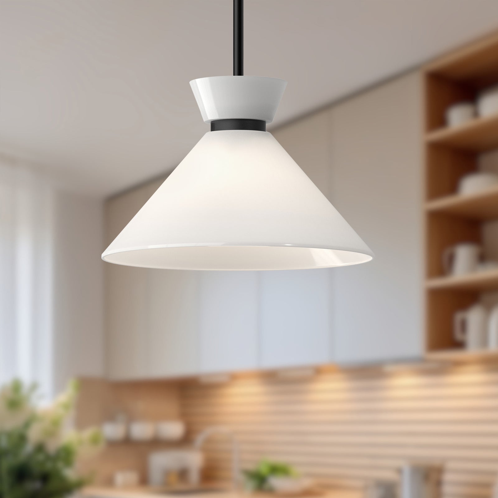Halston 14-in Glossy Opal Glass/Matte Black 1 Light Pendant
