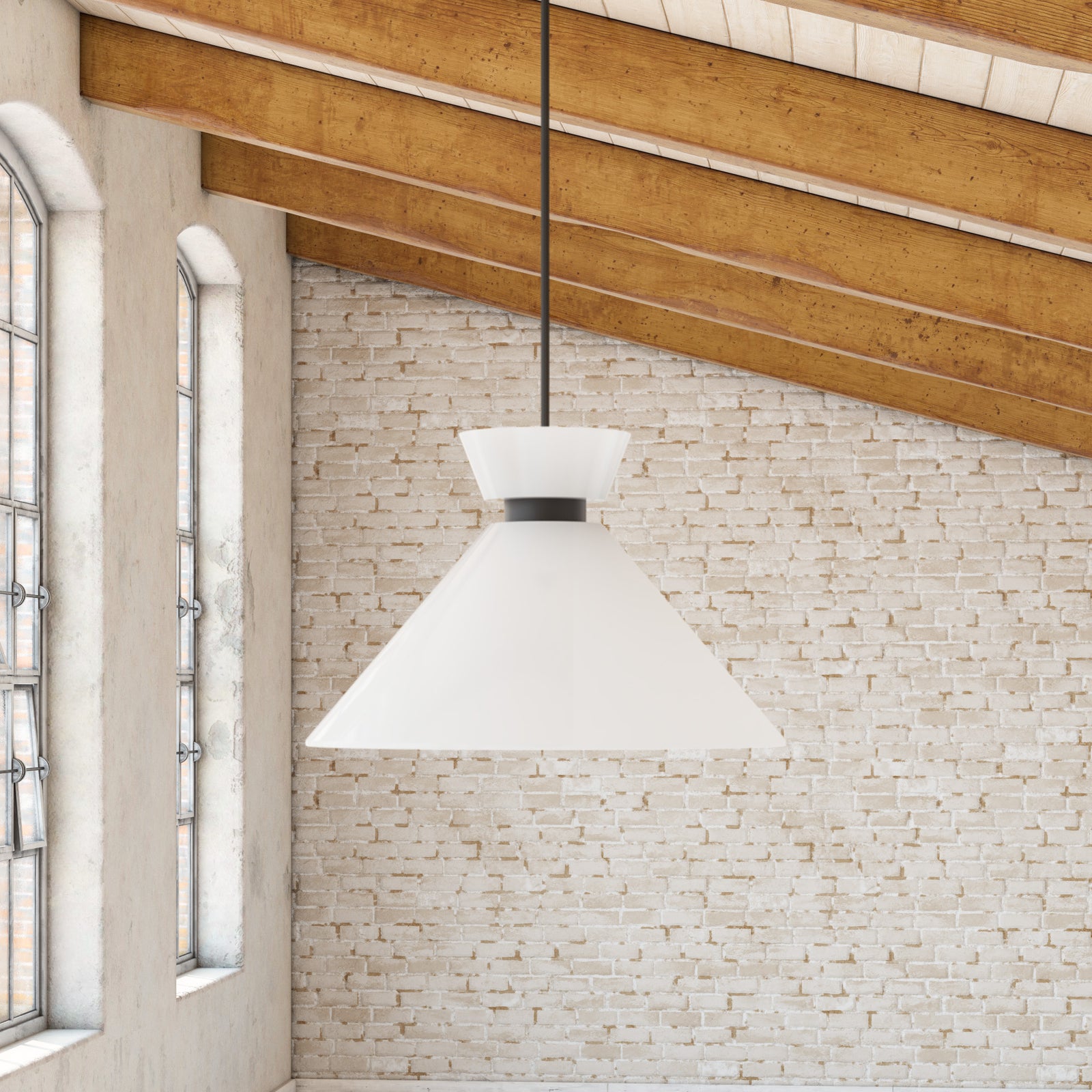 Halston 14-in Glossy Opal Glass/Matte Black 1 Light Pendant