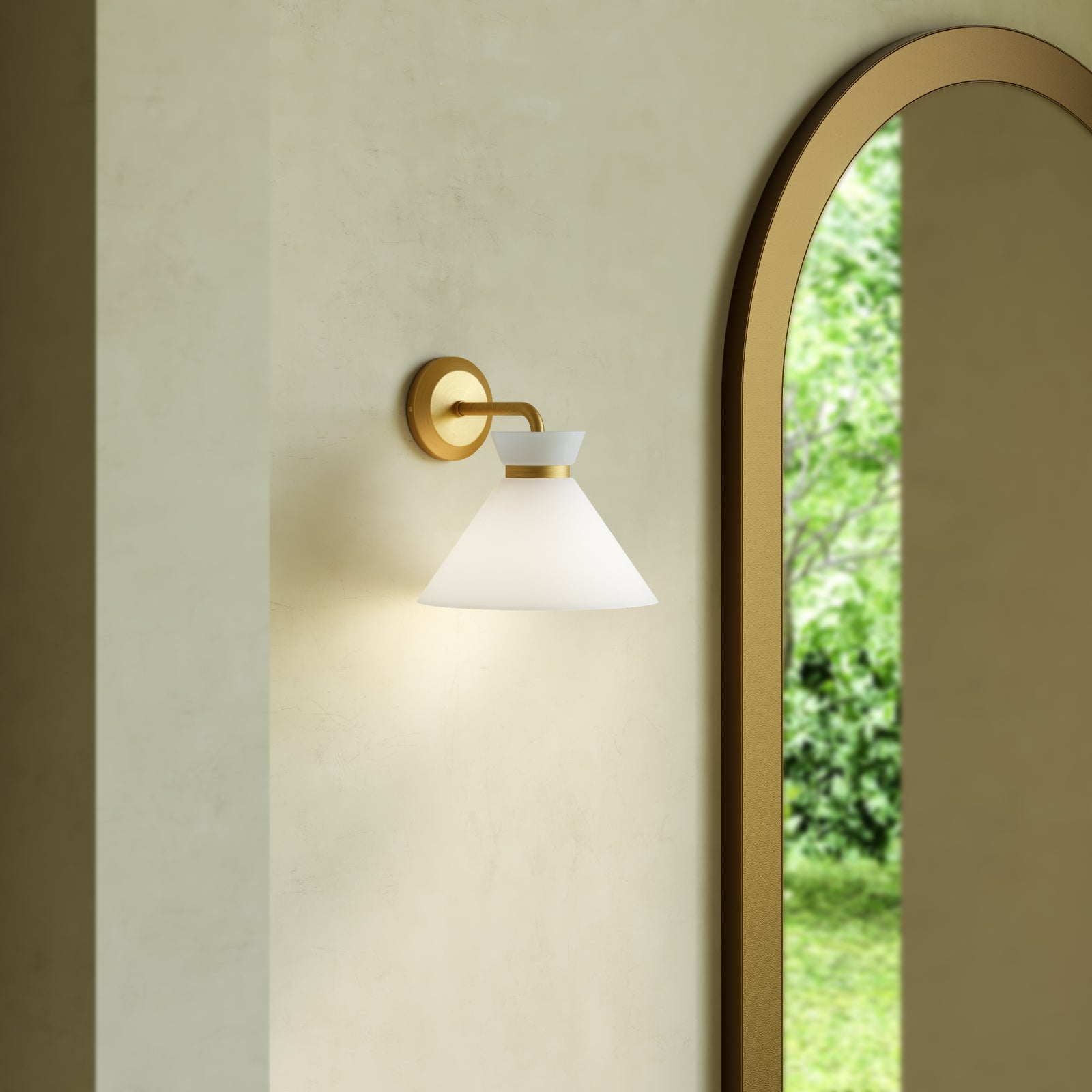 Halston 8-in Brushed Gold/Glossy Opal Glass 1 Light Wall/Vanity