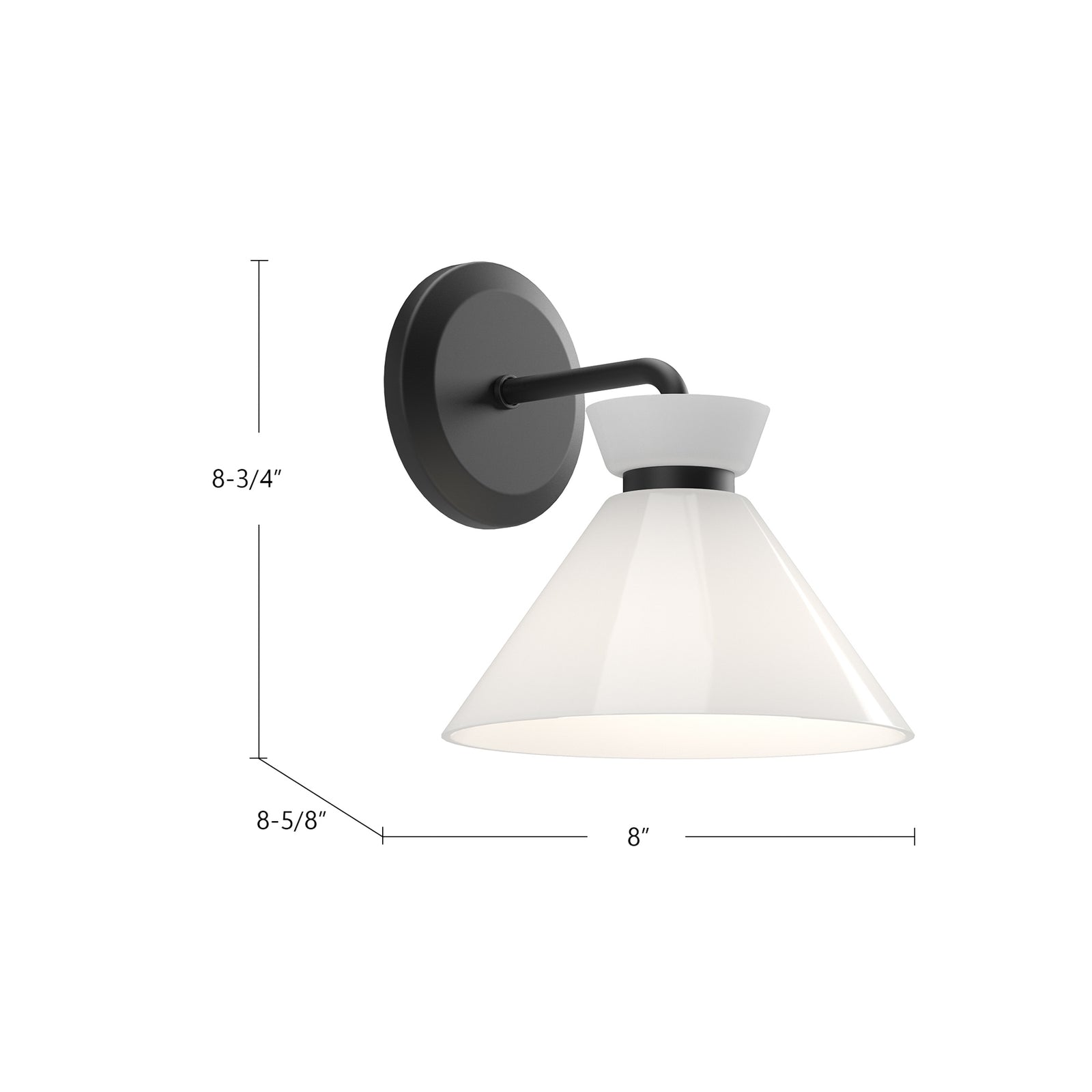 Halston 8-in Glossy Opal Glass/Matte Black 1 Light Wall/Vanity