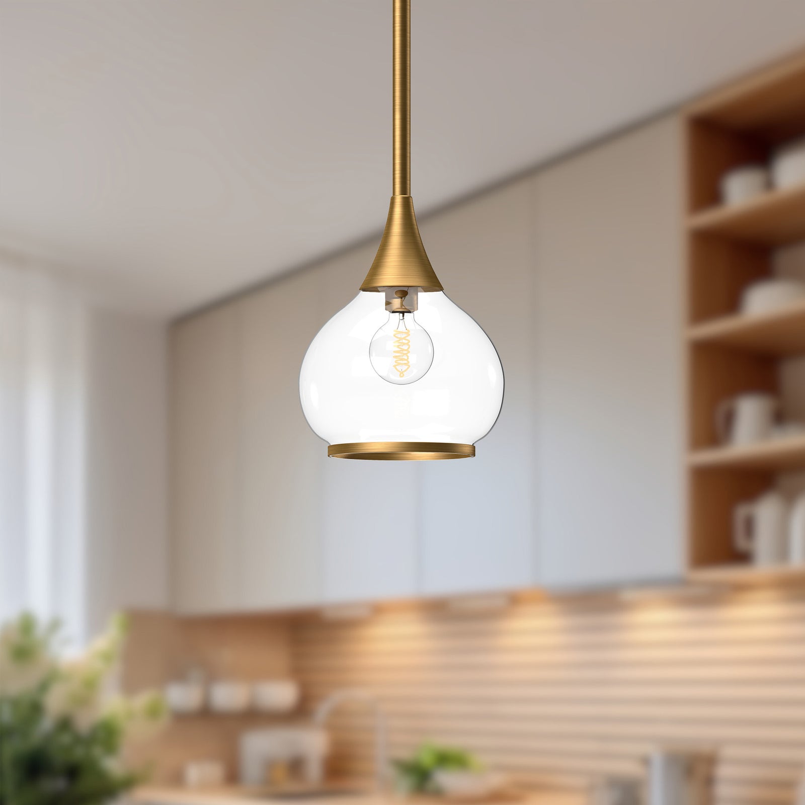Hazel 6-in Aged Gold/Clear Glass 1 Light Pendant