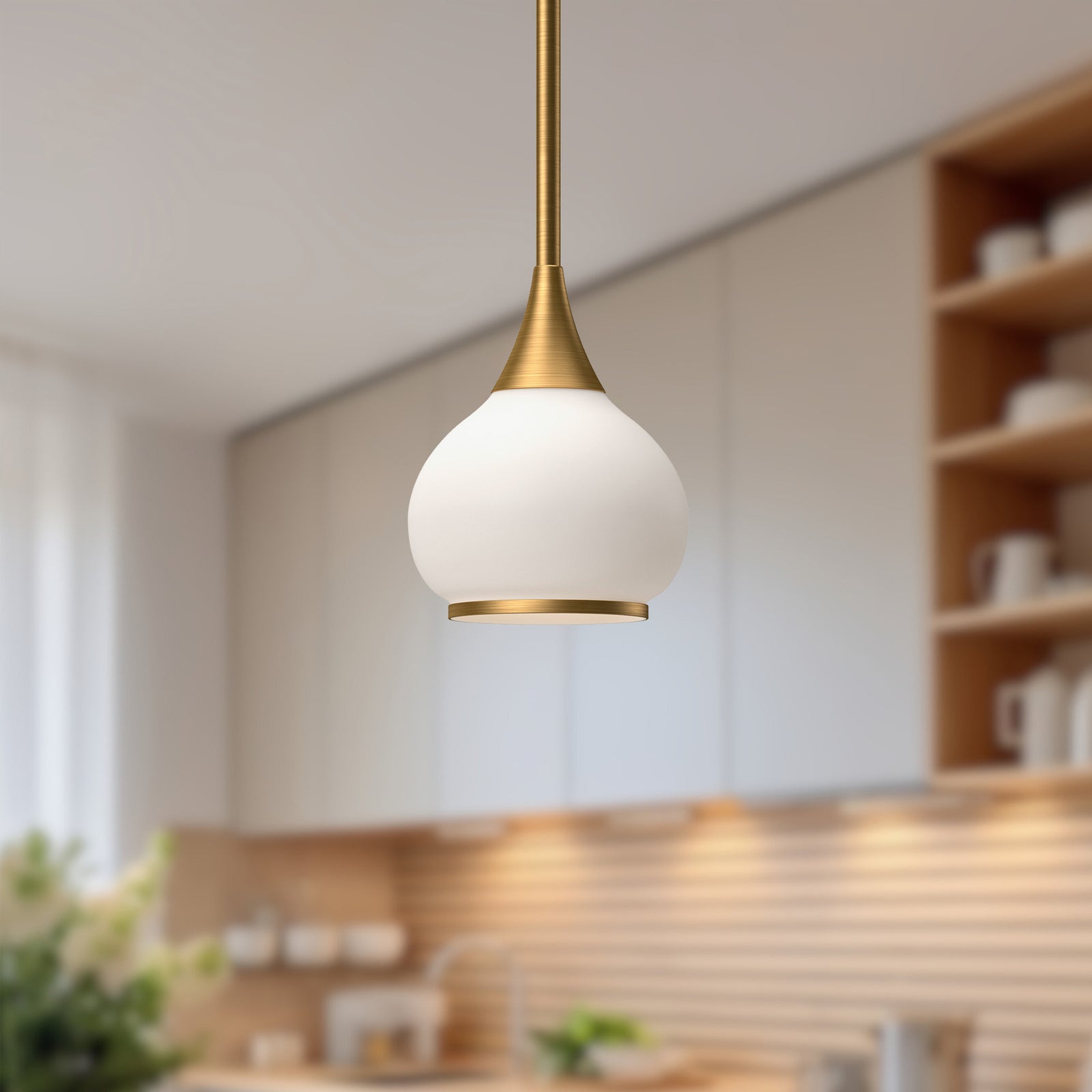Hazel 6-in Aged Gold/Opal Matte Glass 1 Light Pendant