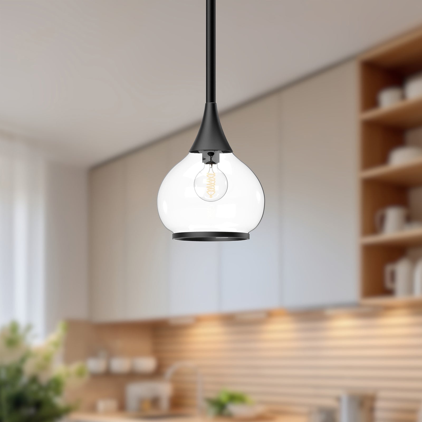 Hazel 6-in Clear Glass/Matte Black 1 Light Pendant