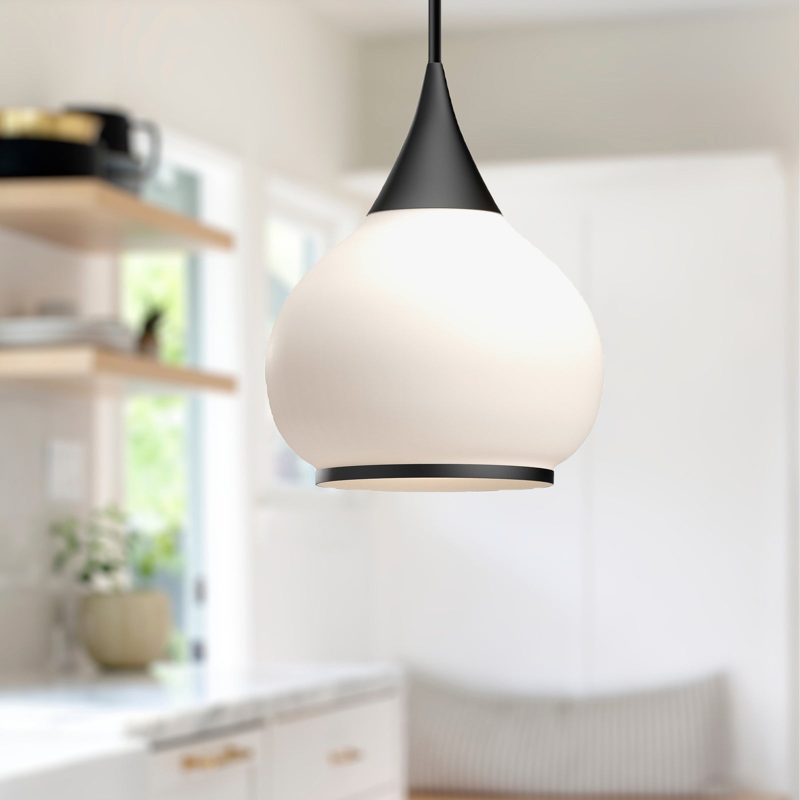 Hazel 14-in Matte Black/Opal Matte Glass 1 Light Pendant