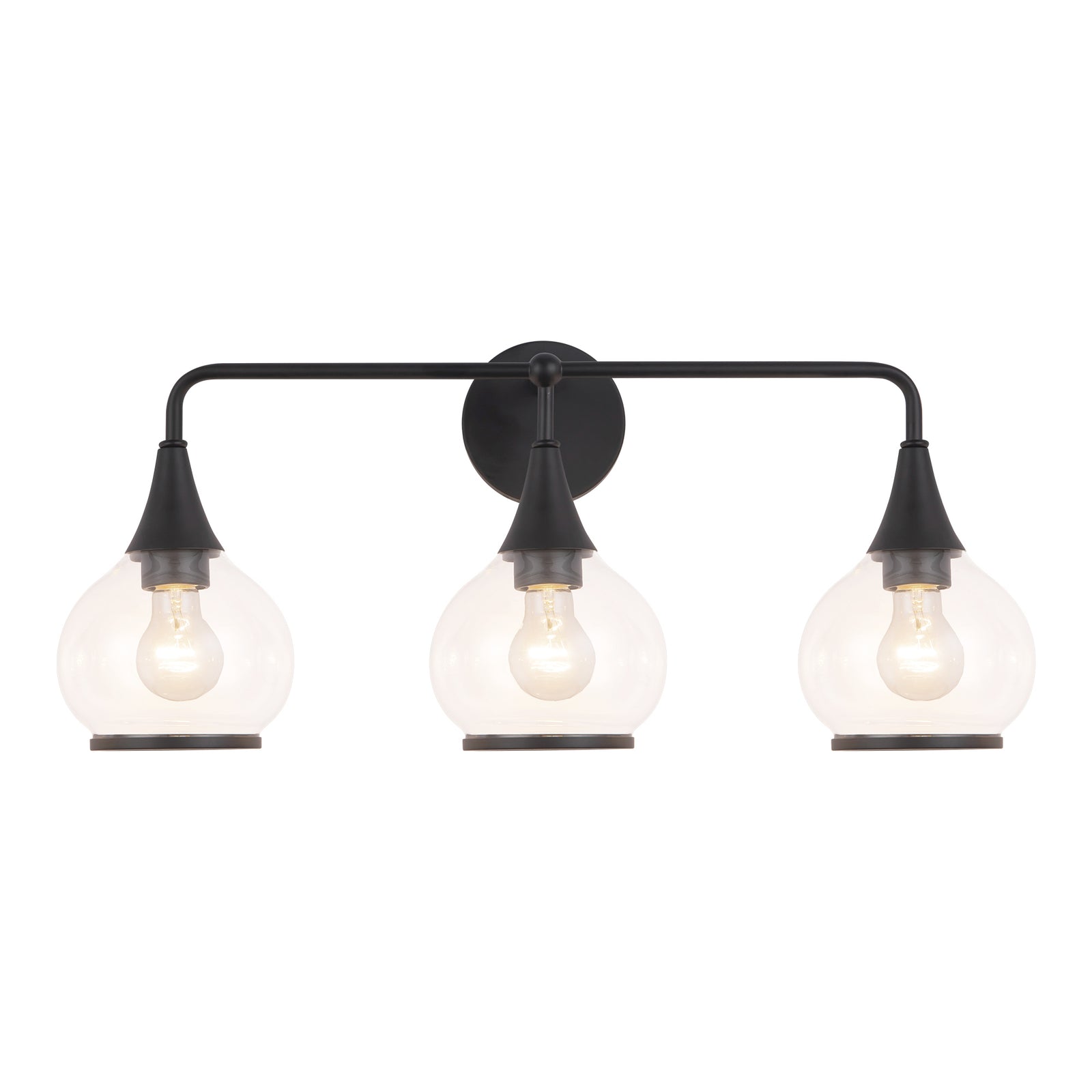 Hazel 26-in Clear Glass/Matte Black 3 Lights Vanity