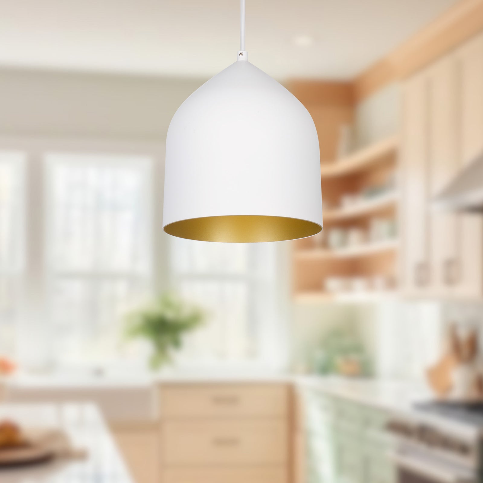 Helena 8-in White/Gold LED Pendant