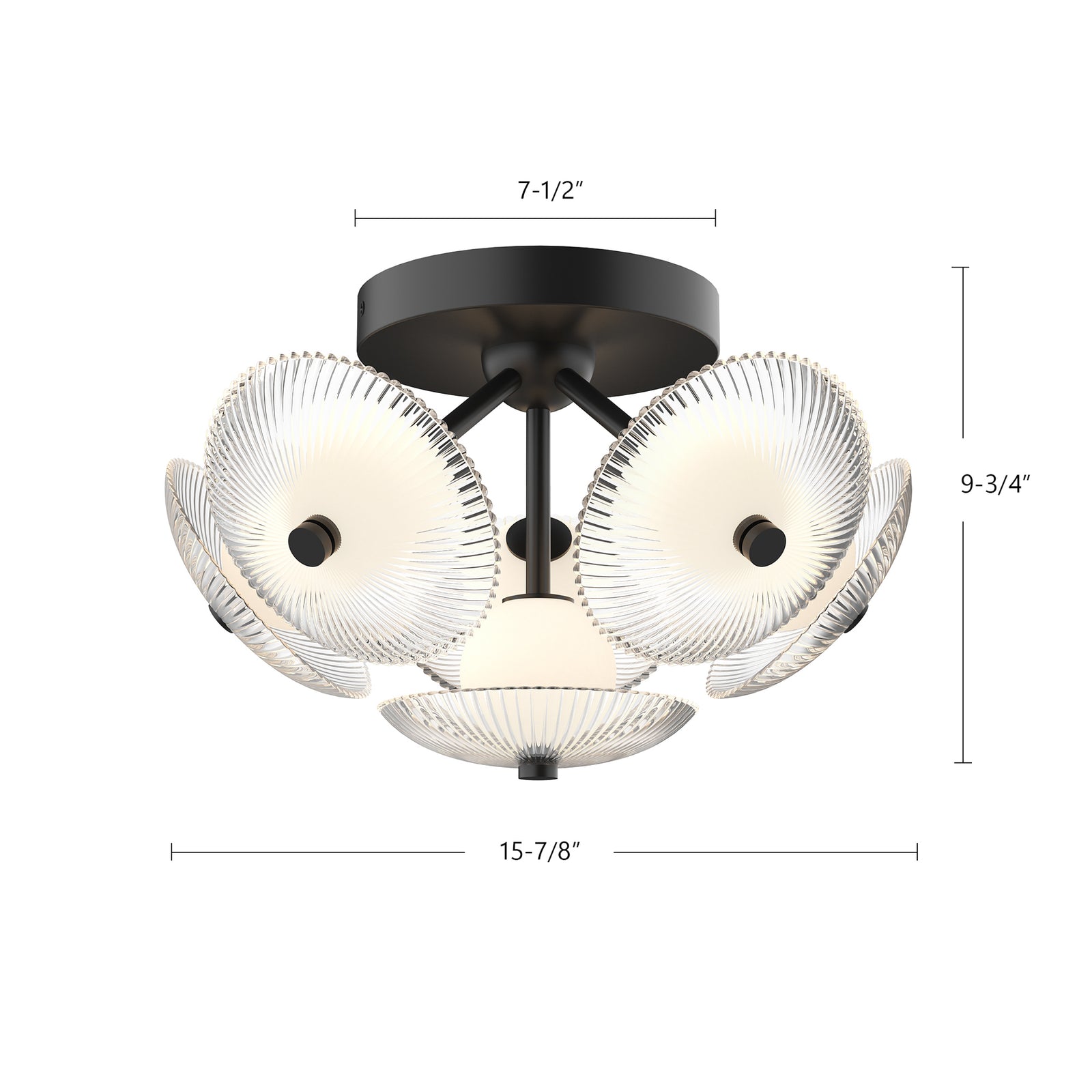 Hera 16-in Matte Black/Clear Ribbed Glass LED Flush Mount