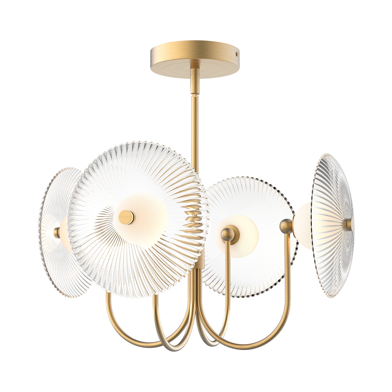 Hera 21-in Brushed Gold/Clear Ribbed Glass LED Pendant