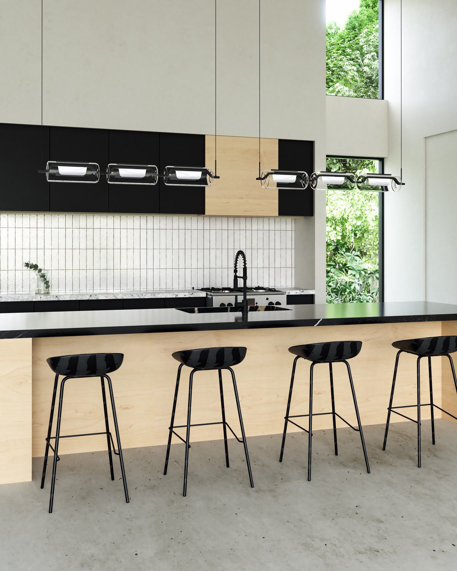 Hilo 43-in Black LED Linear Pendant