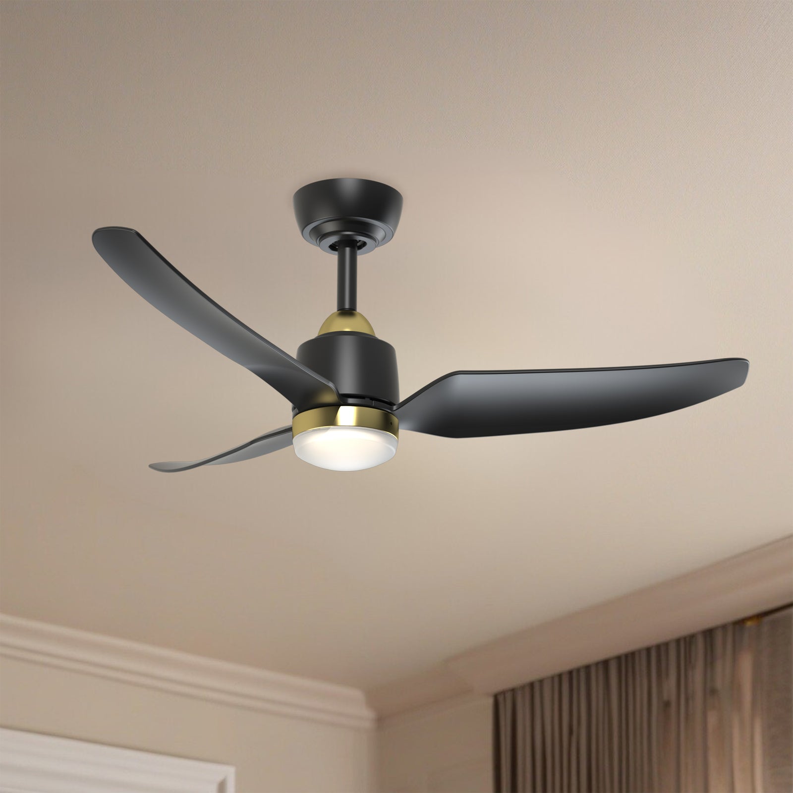 Hugo 42-in Brushed Gold/Matte Black with Light Kit Ceiling Fan