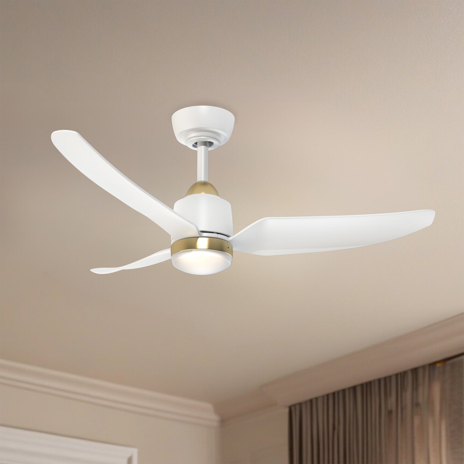 Hugo 42-in Brushed Gold/Matte White with Light Kit Ceiling Fan