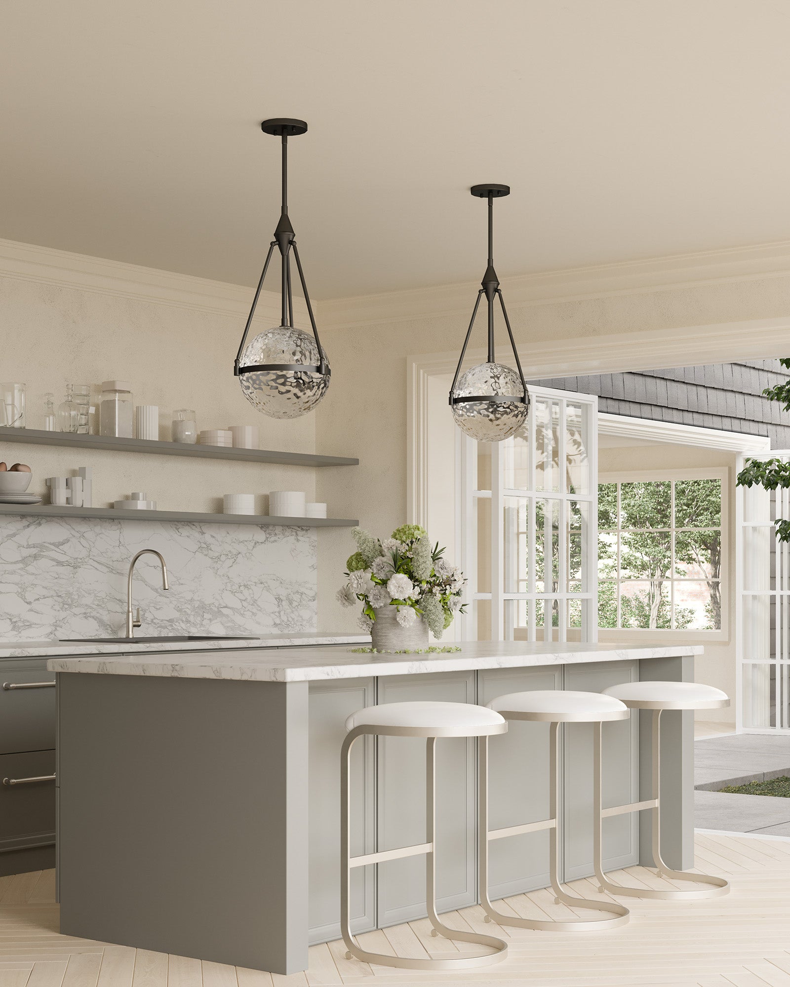 Harmony 18-in Matte Black/Clear Water Glass 4 Lights Pendant