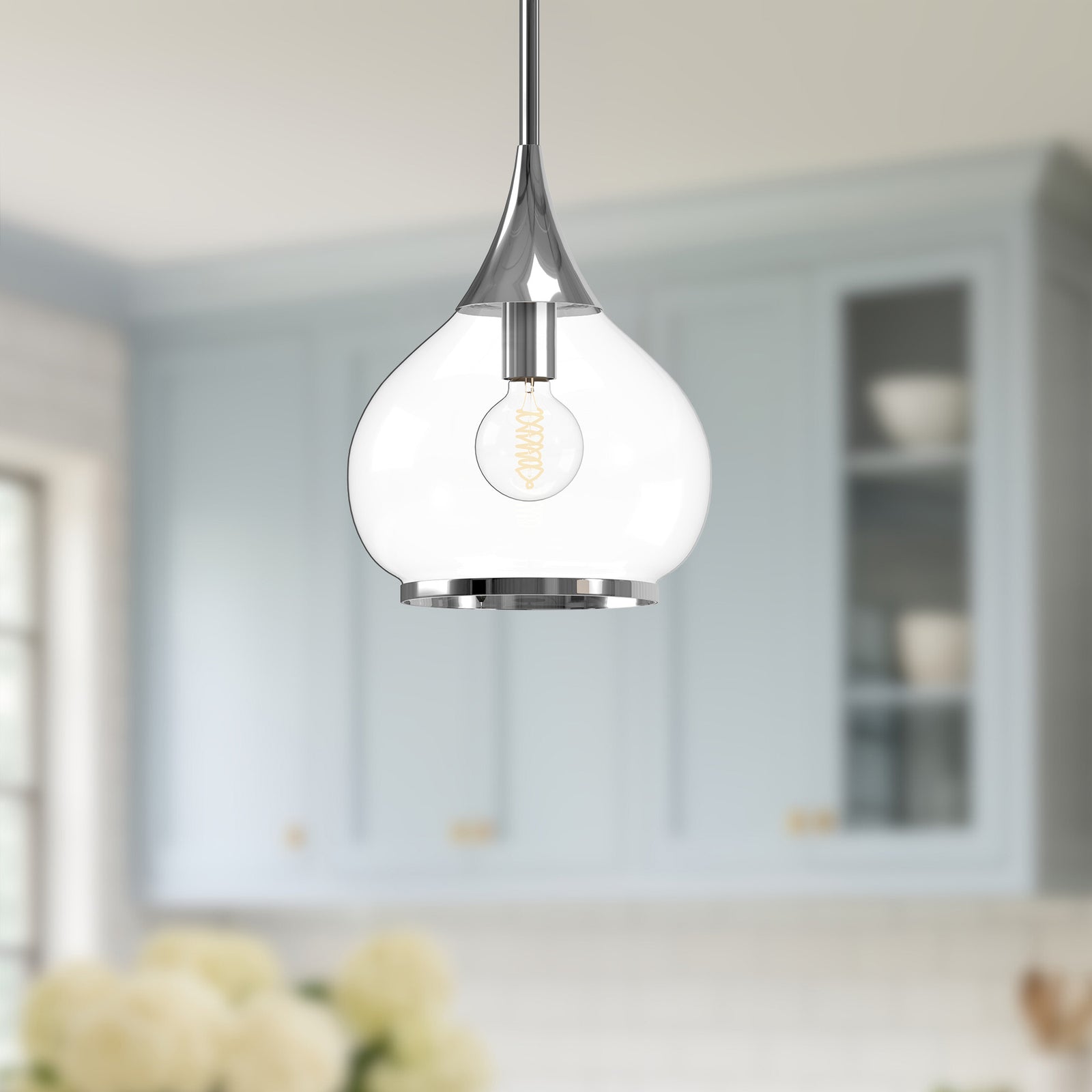 Hazel 10-in Chrome/Clear Glass 1 Light Pendant