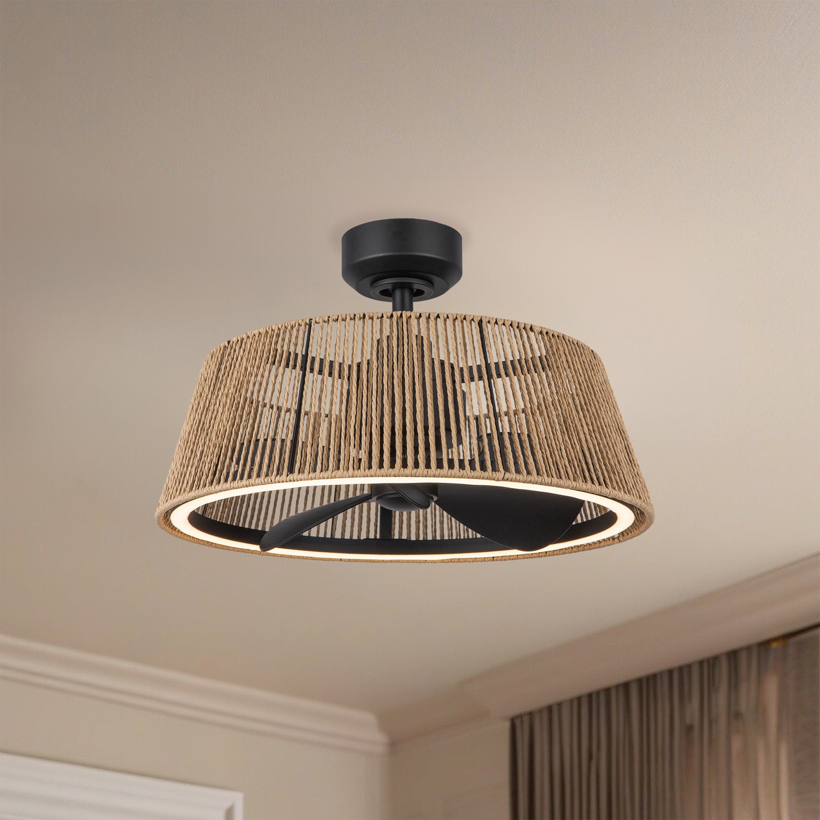 Isla 24-in Matte Black/Braided Rope FAN + LED Ceiling Fan