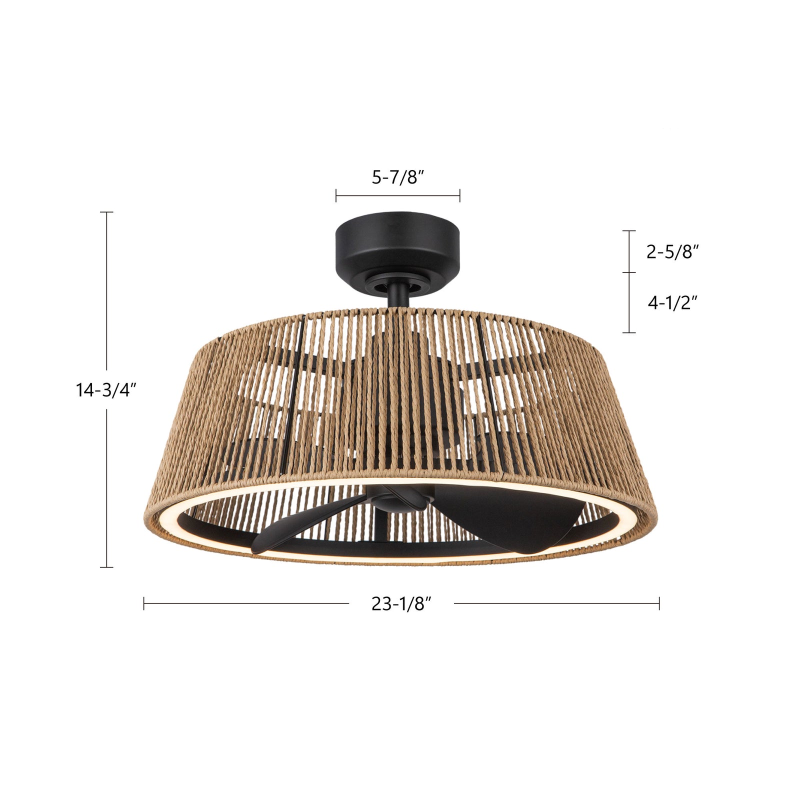 Isla 24-in Matte Black/Braided Rope FAN + LED Ceiling Fan