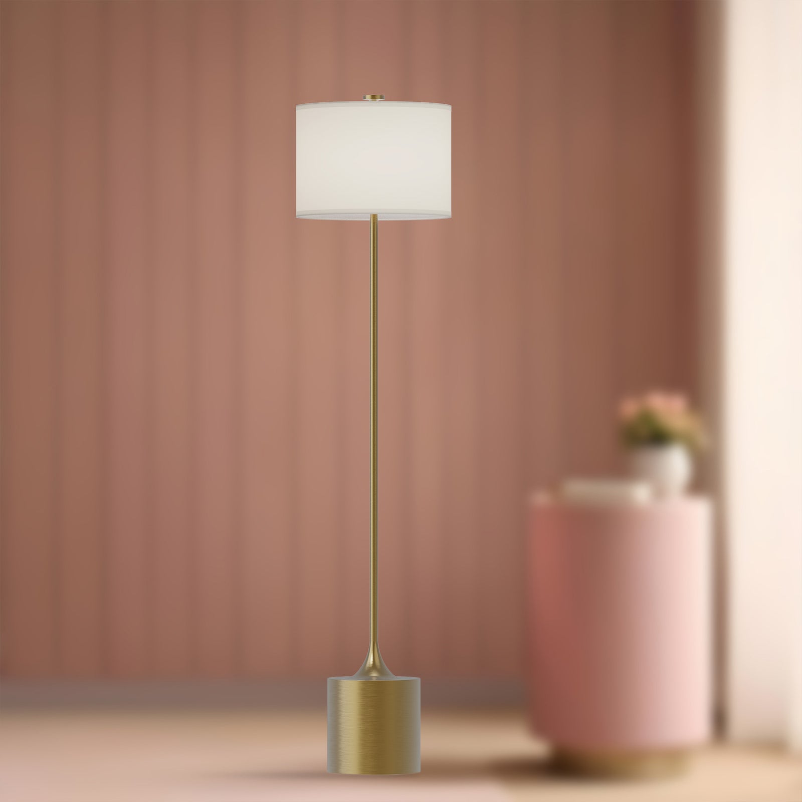 Issa 61-in Brushed Gold/Ivory Linen 1 Light Floor Lamp