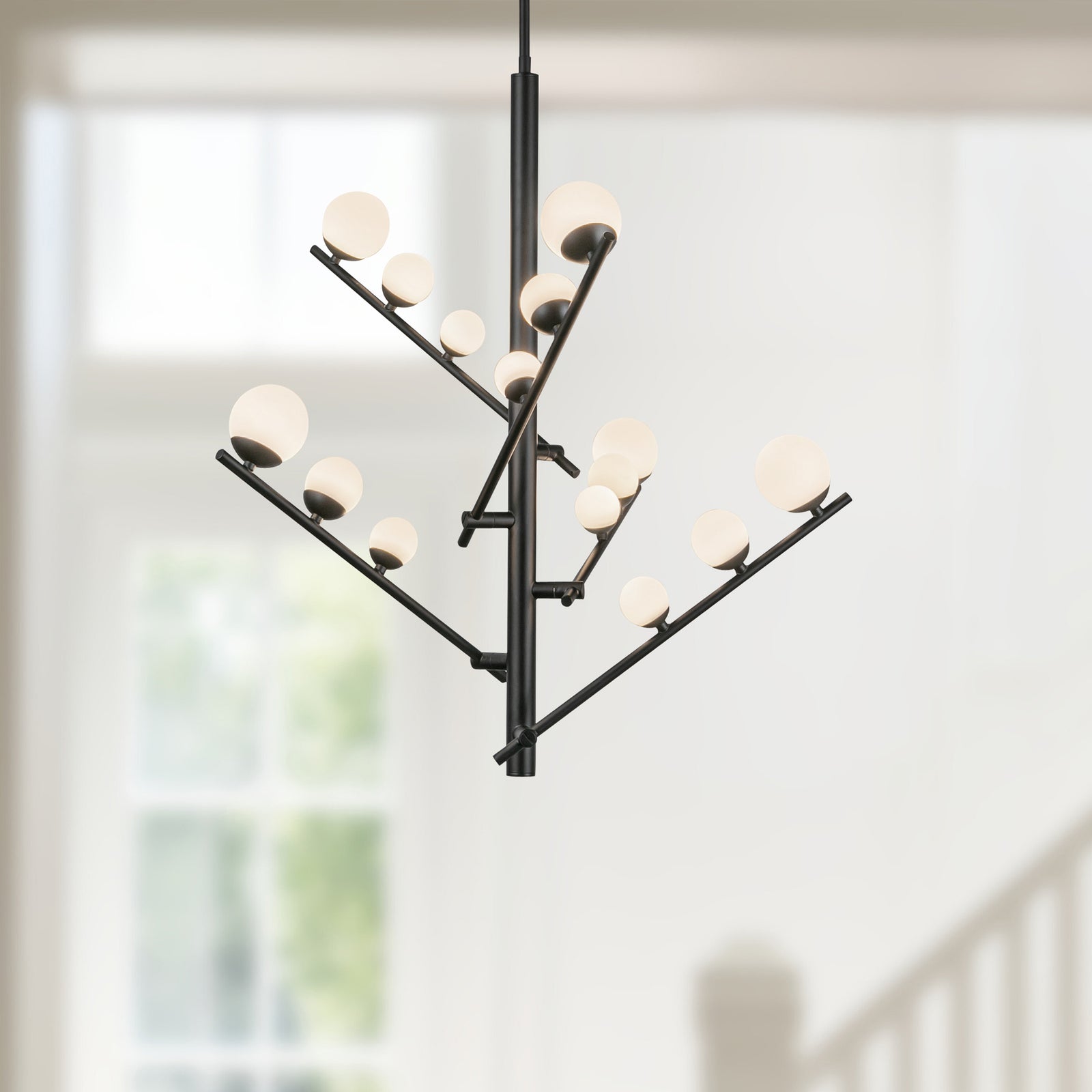 Cypress 18-in Black/Opal Glass LED Chandelier