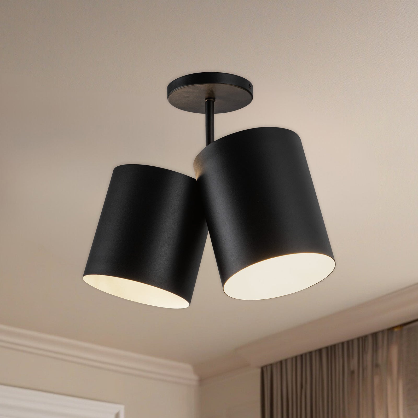 Keiko 14-in Black 2 Lights Semi-Flush