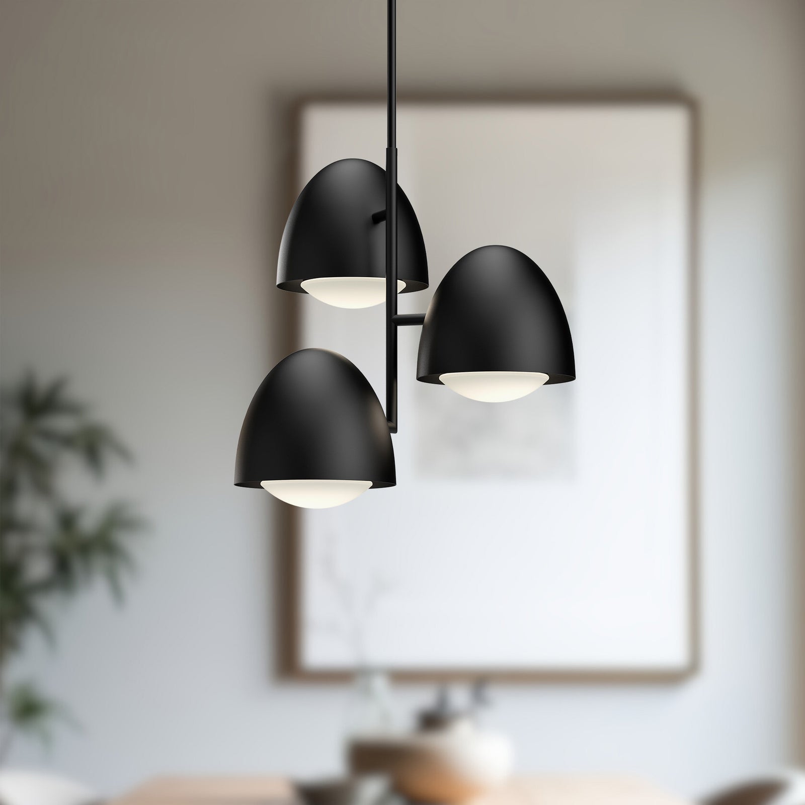 Kenji 24-in Matte Black/Opal Matte Glass 3 Lights Chandeliers