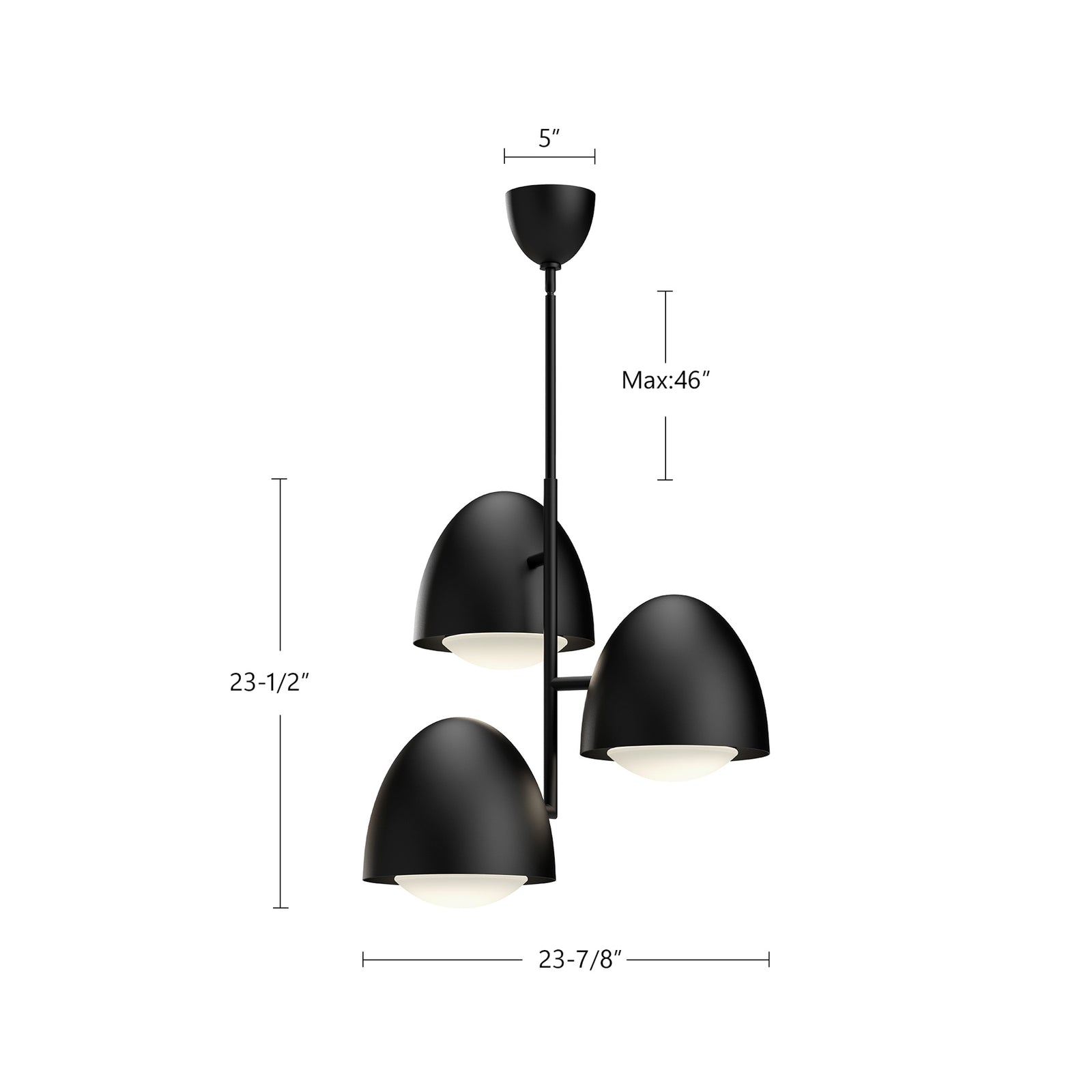 Kenji 24-in Matte Black/Opal Matte Glass 3 Lights Chandeliers