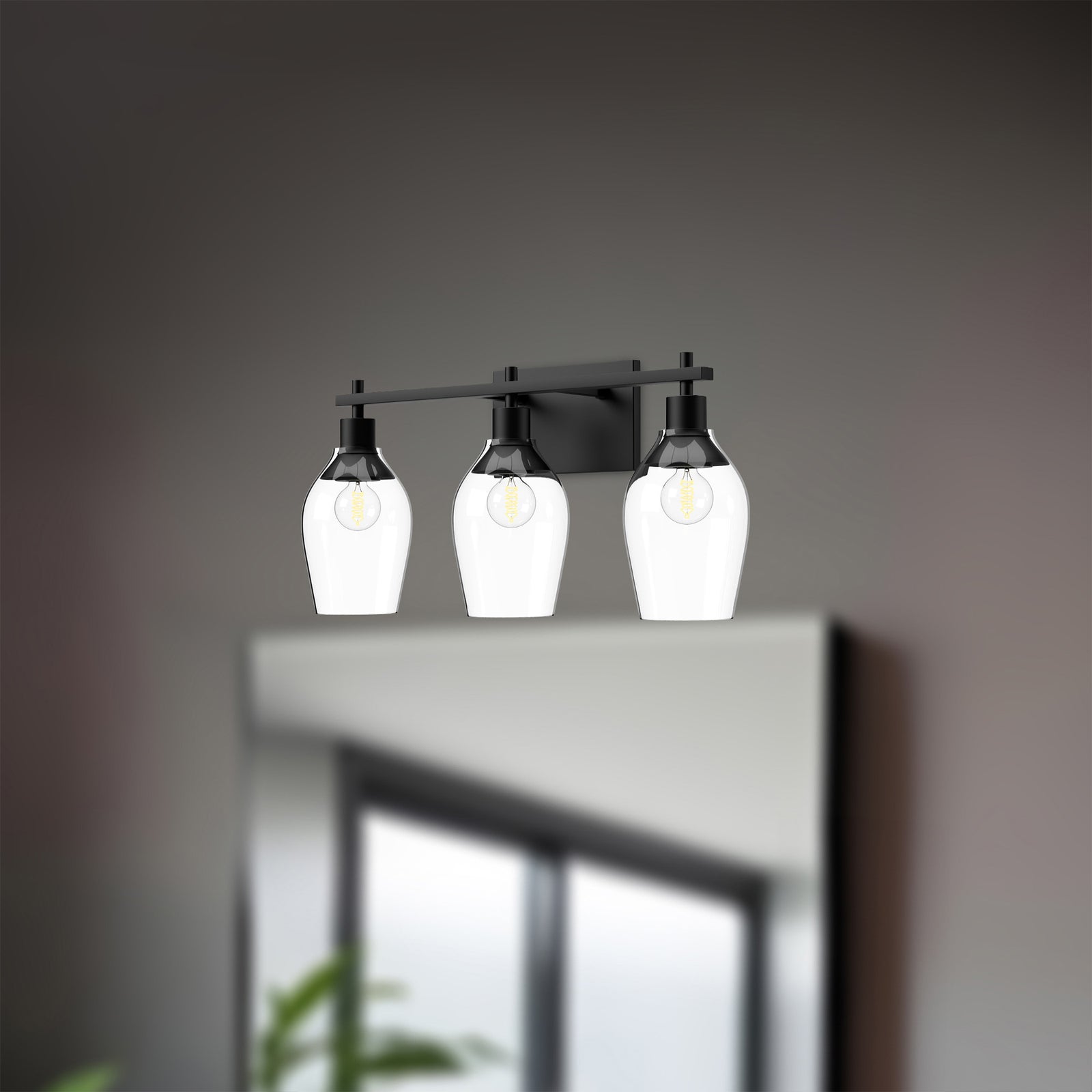 Kingsley 22-in Clear Glass/Matte Black 3 Lights Vanity