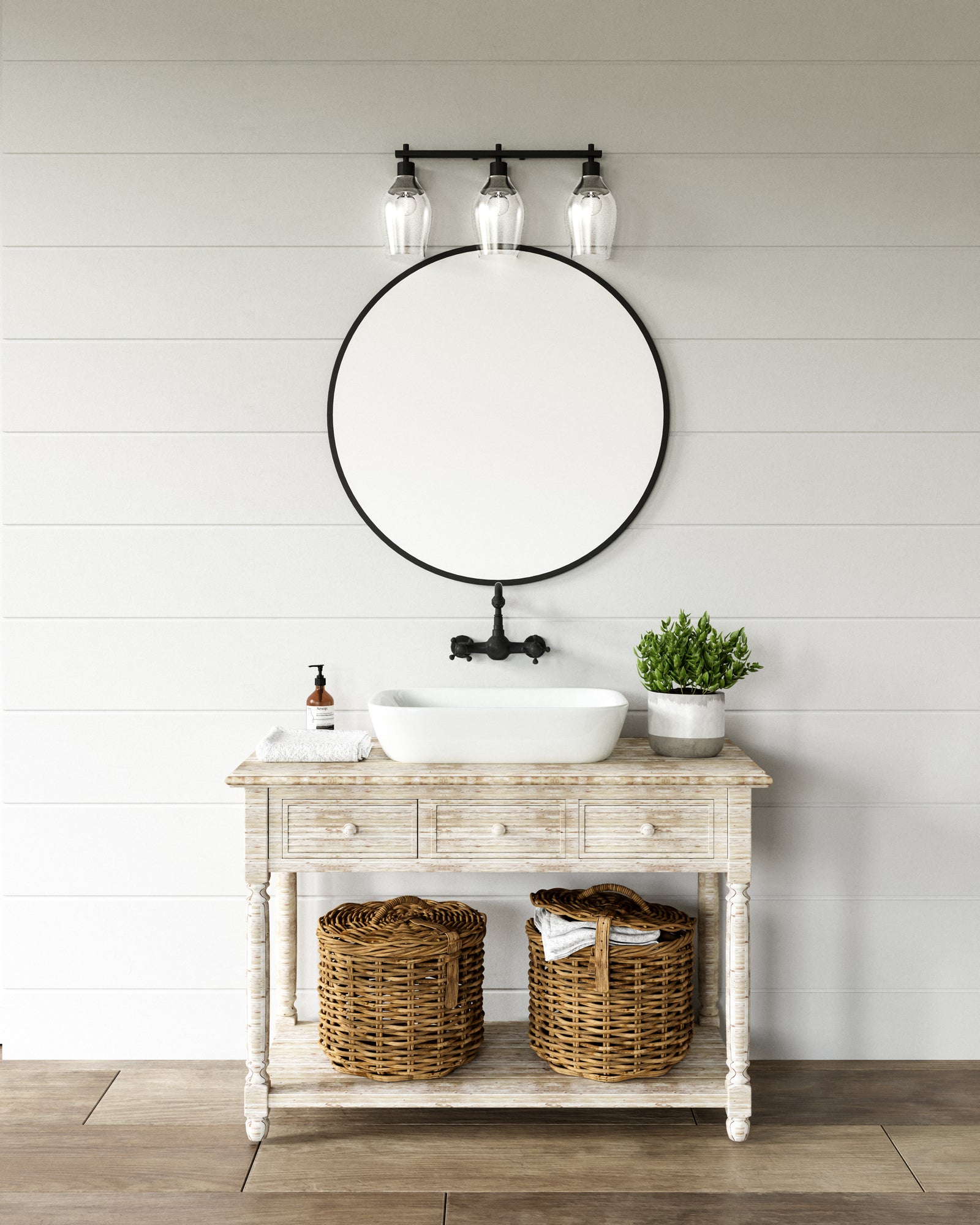 Kingsley 22-in Clear Glass/Matte Black 3 Lights Vanity
