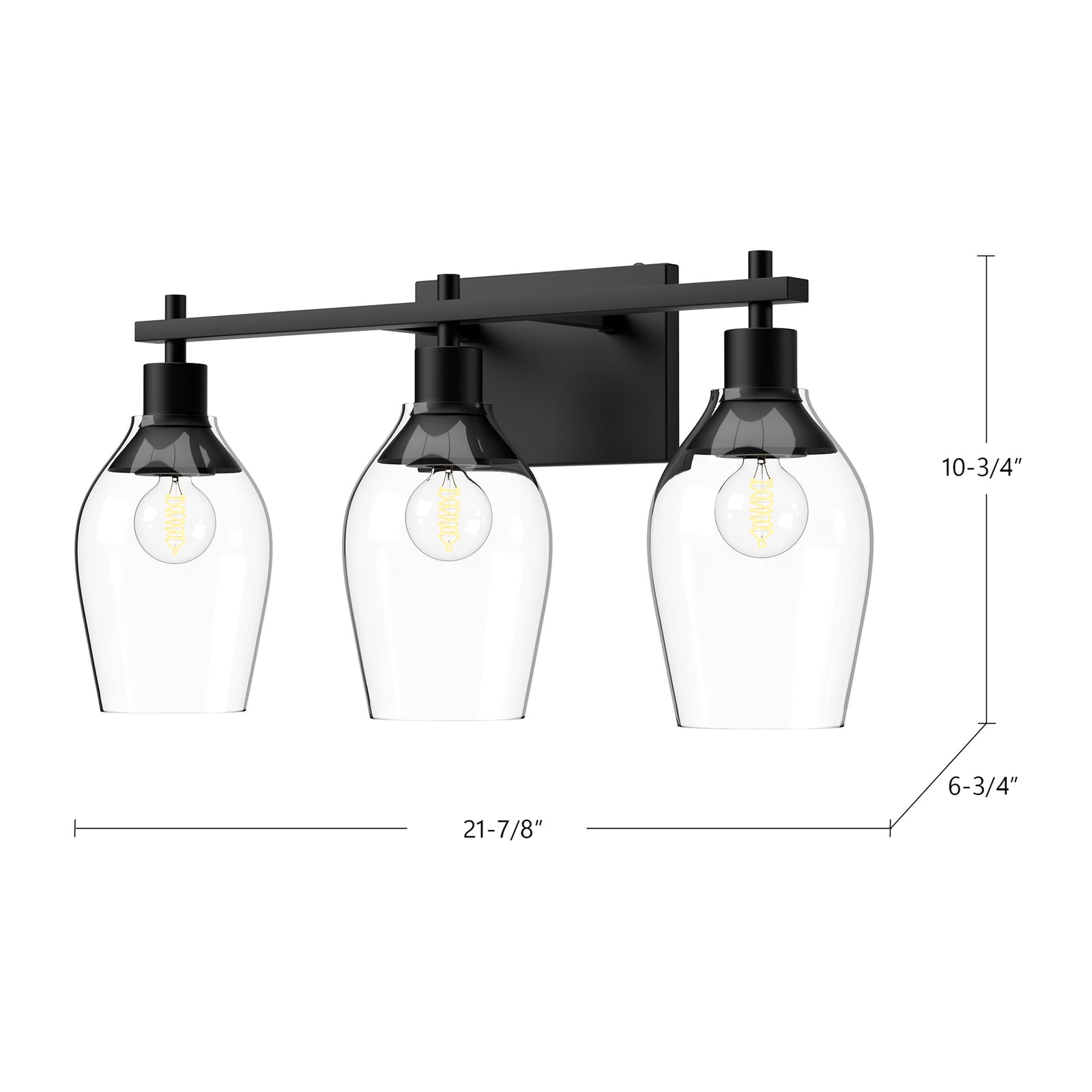 Kingsley 22-in Clear Glass/Matte Black 3 Lights Vanity