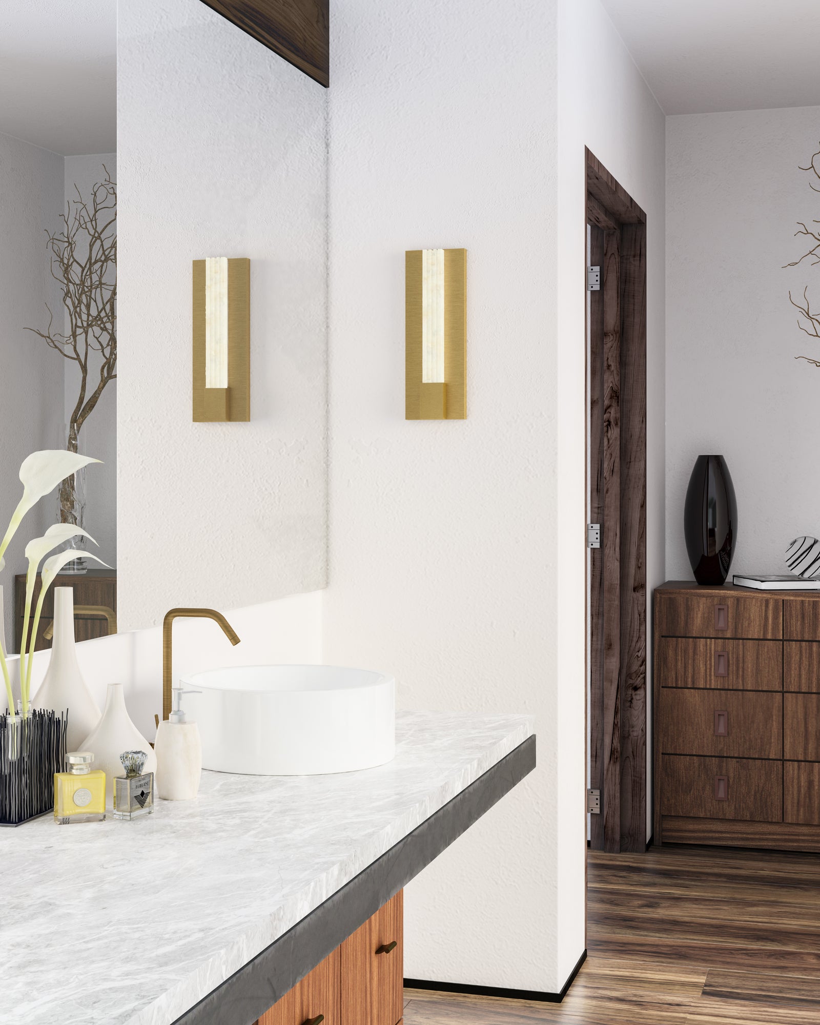 Kismet 14-in Vintage Brass/Alabaster LED Wall/Vanity