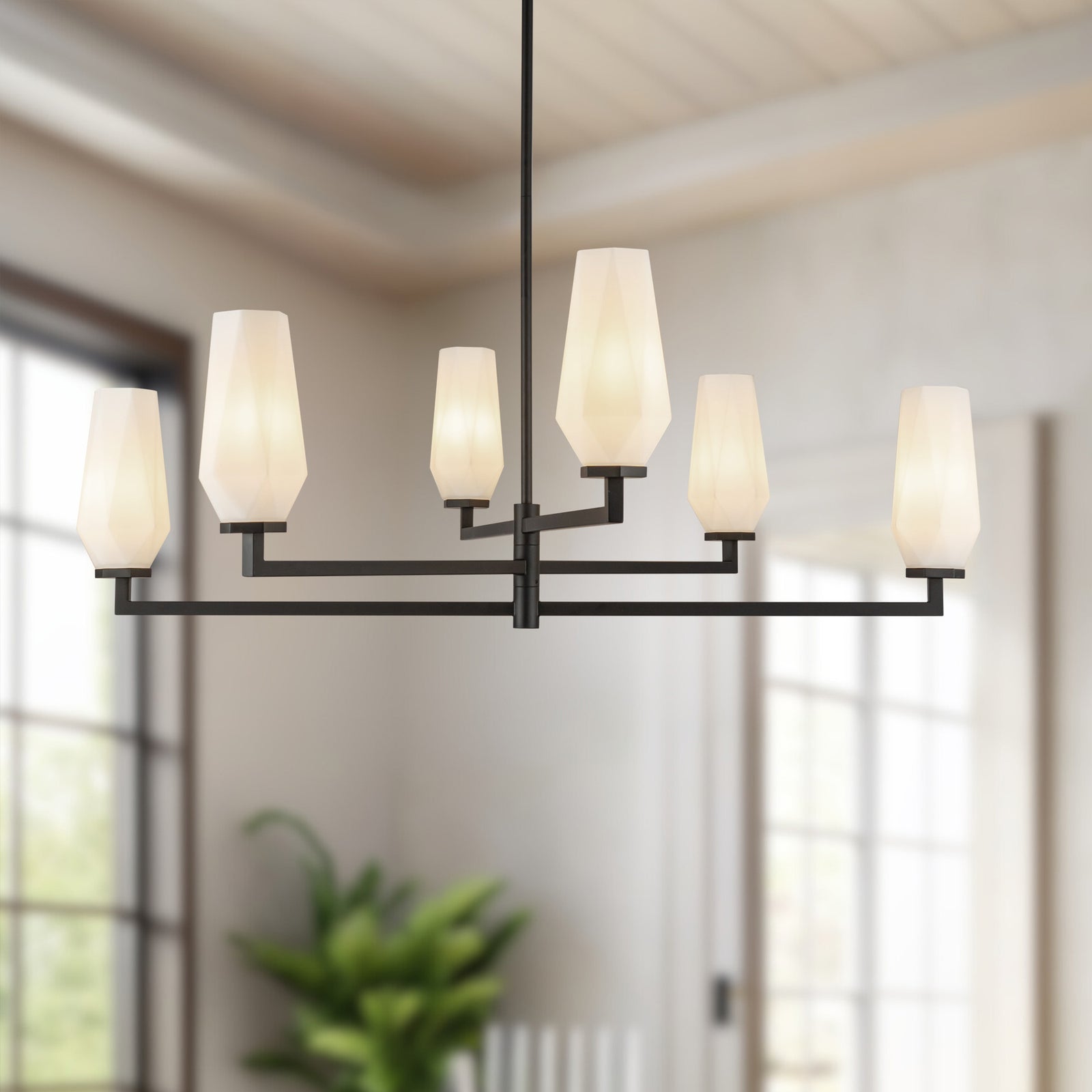 Krysta 35-in Matte Black/Opal Glass 6 Lights Chandelier