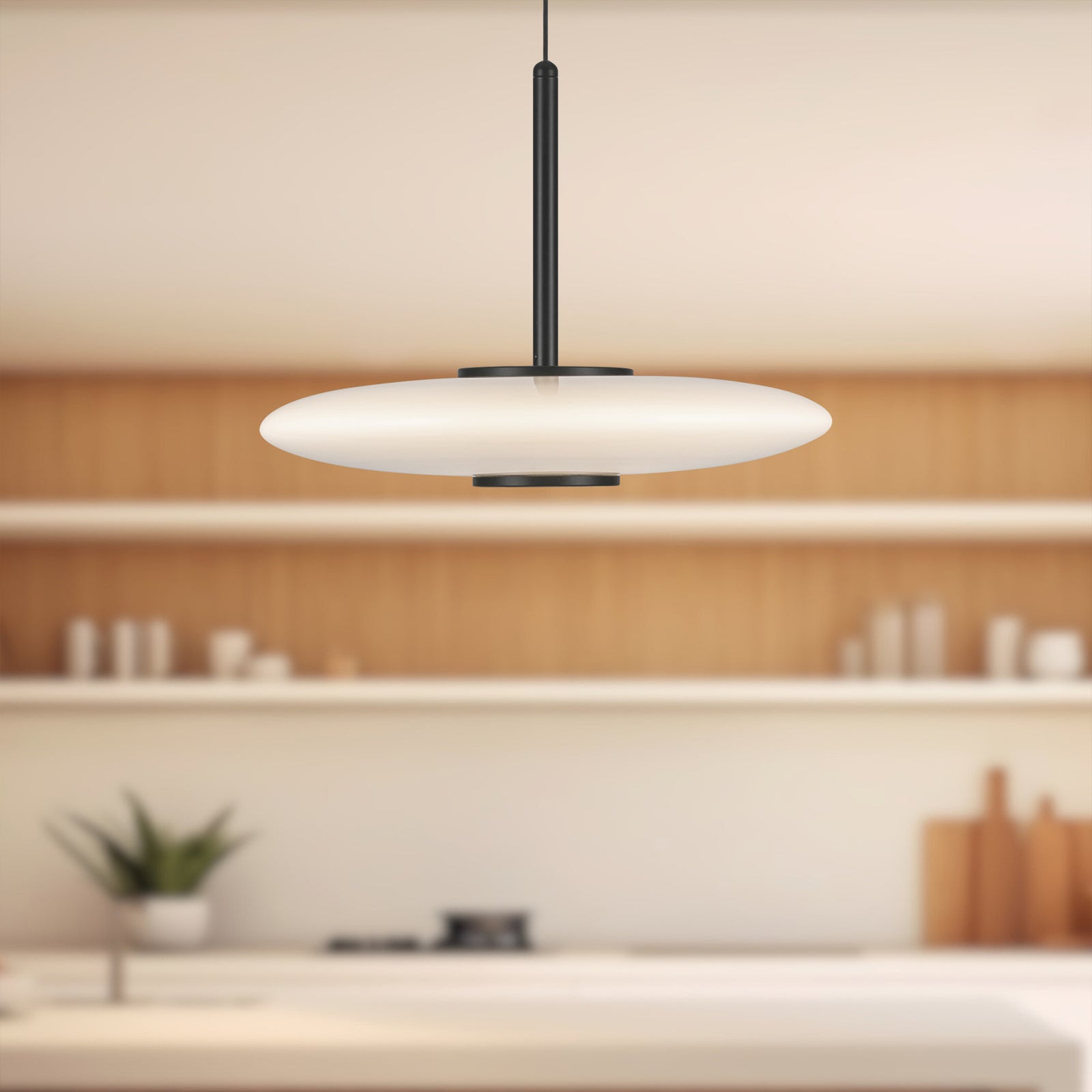 Kyoto 17-in Black/Glossy Opal Glass LED Pendant