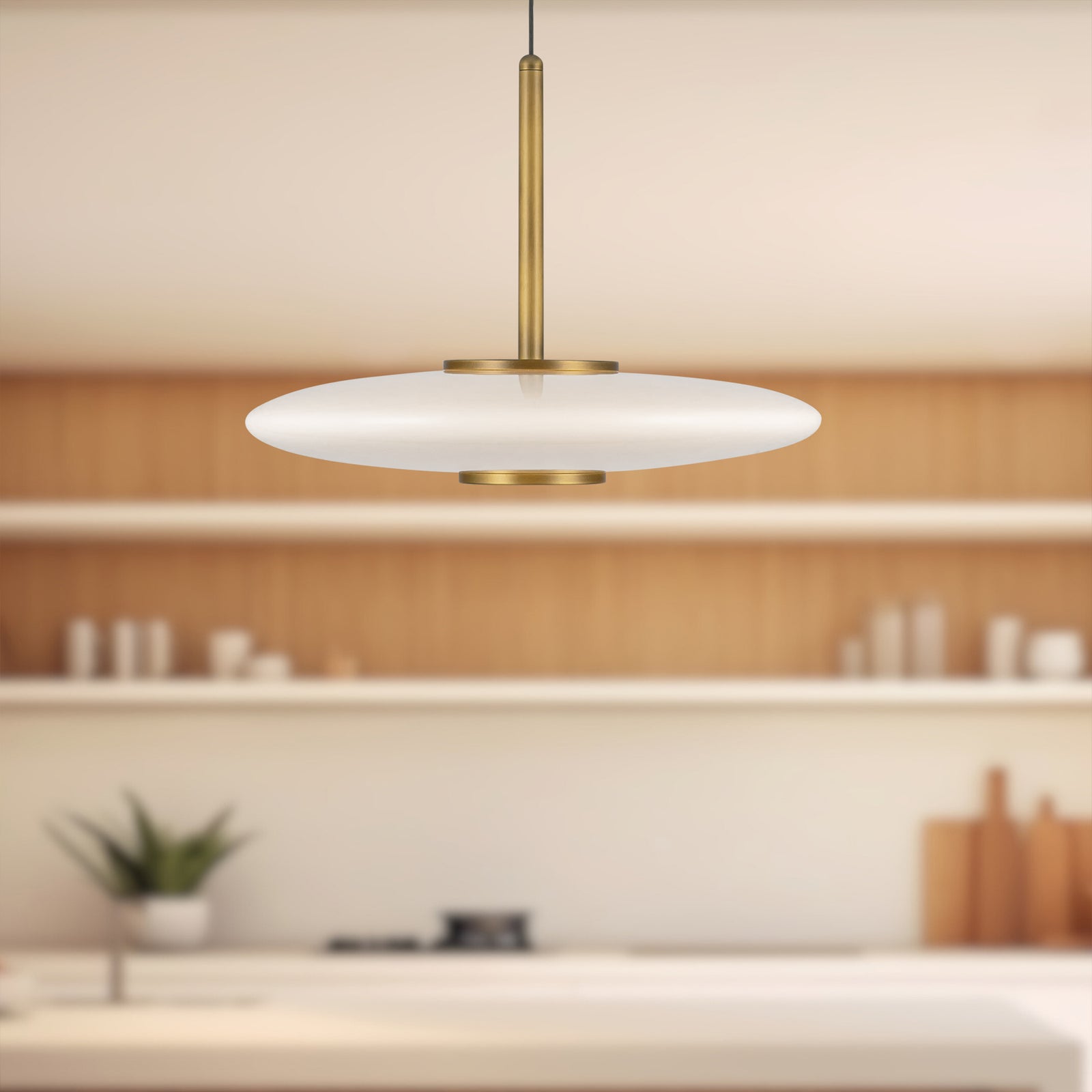 Kyoto 17-in Vintage Brass/Glossy Opal Glass LED Pendant