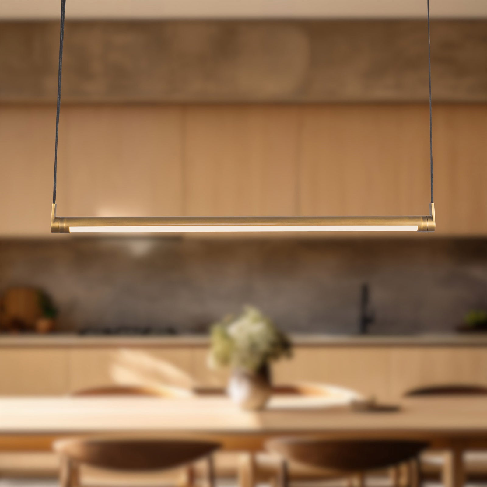 Laurence 41-in Vintage Brass LED Linear Pendant