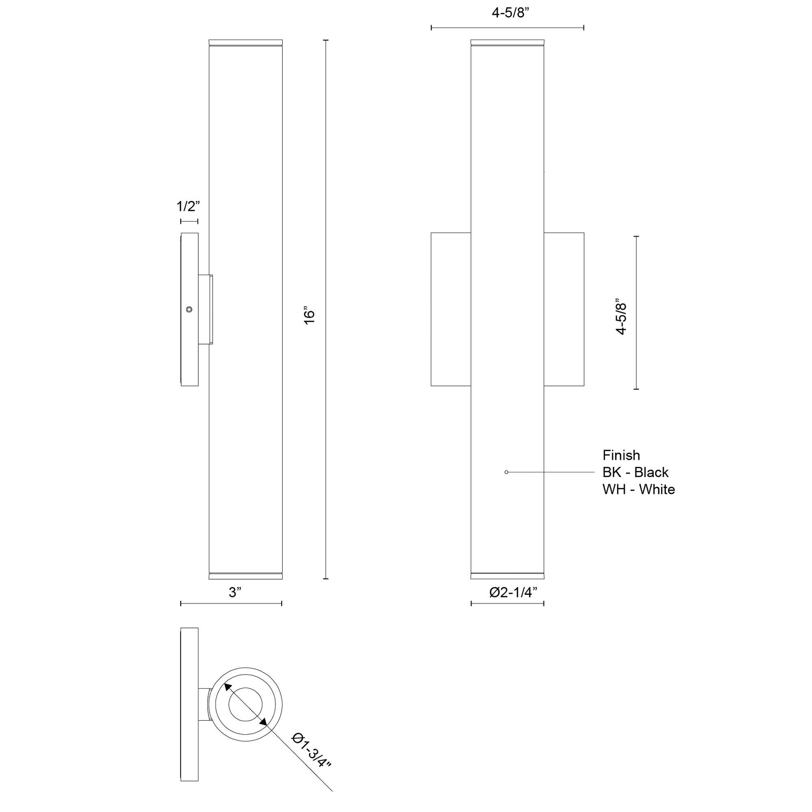 Lorna 16-in (2-in Dia.) 36 Degree Optic Black LED Wall Sconce Up/Down Light