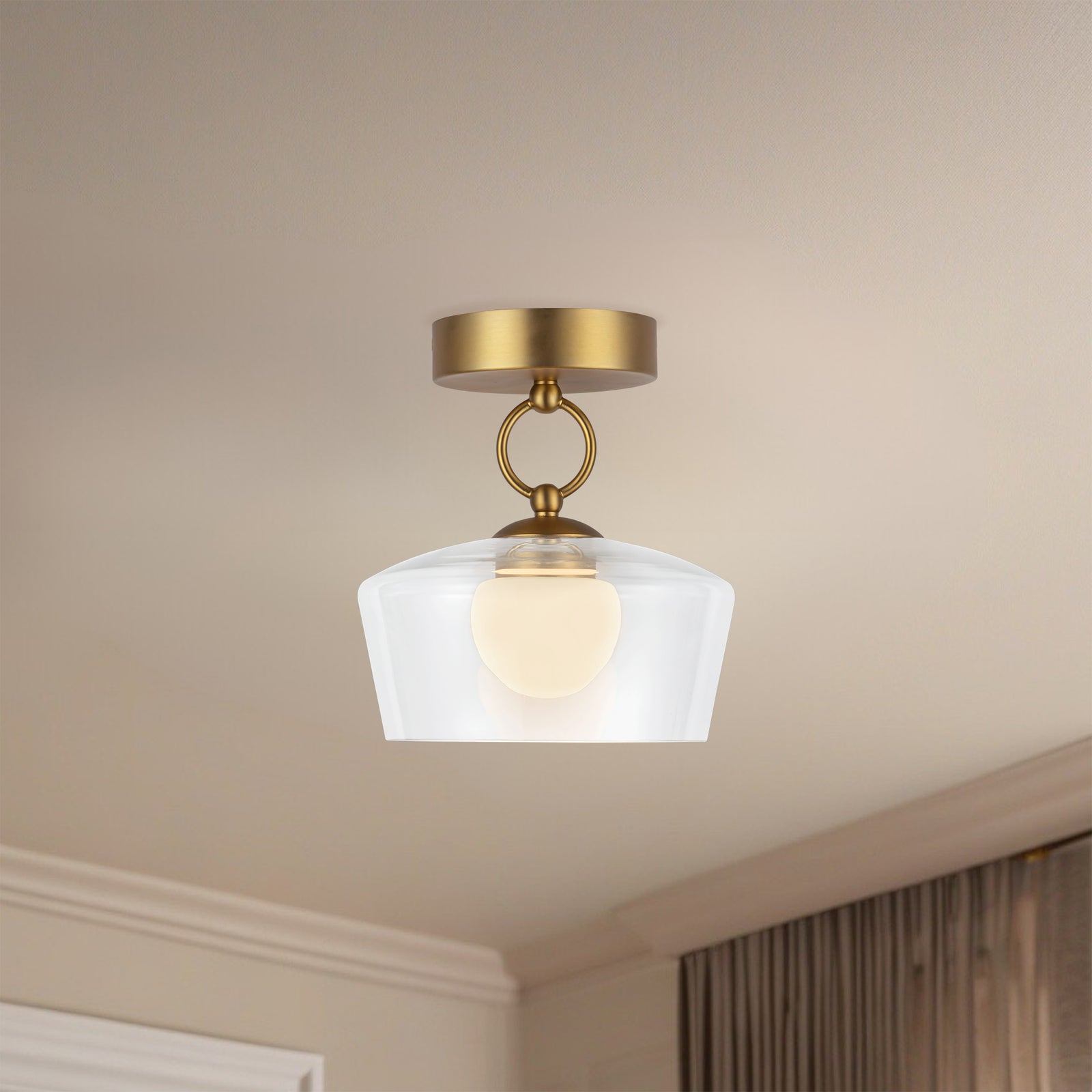 Leota 8-in Brushed Gold/Clear Glass LED Semi-Flush Mount