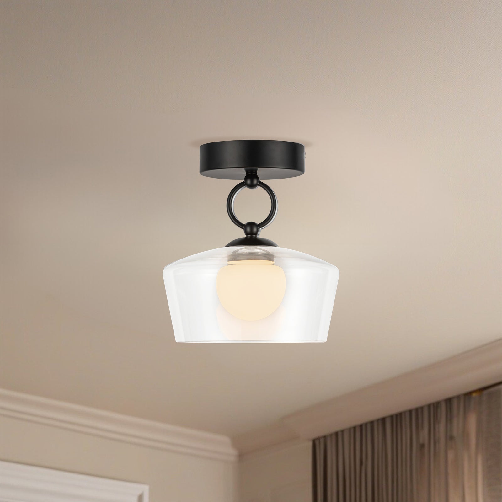 Leota 8-in Matte Black/Clear Glass LED Semi-Flush Mount