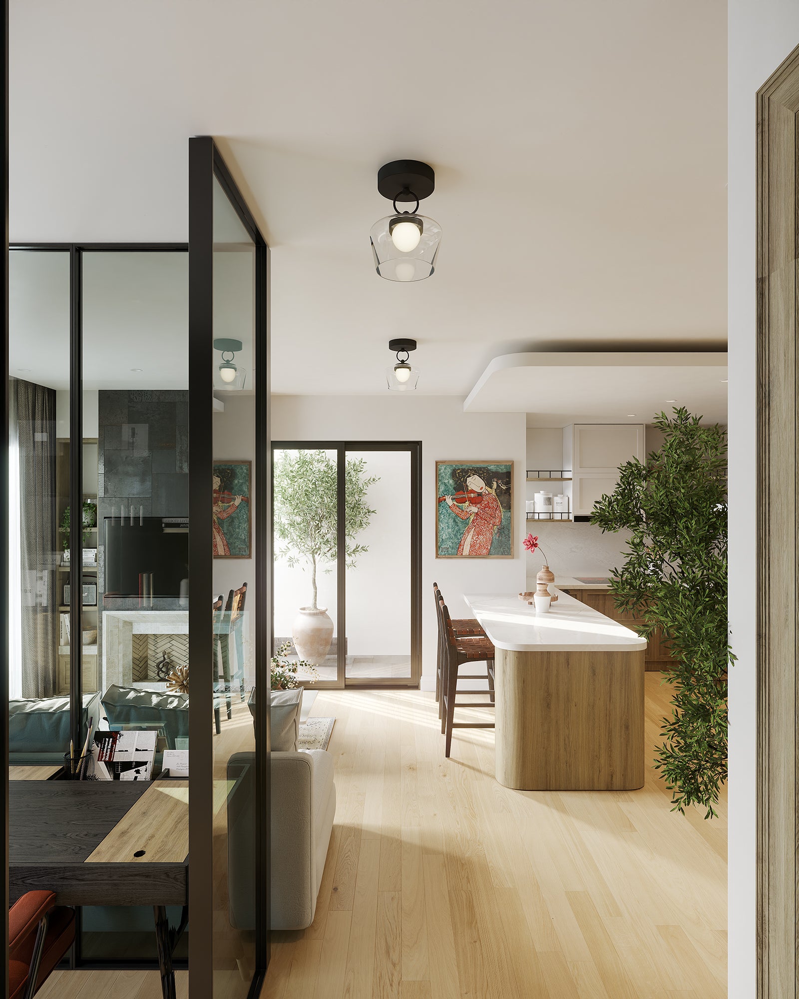 Leota 8-in Matte Black/Clear Glass LED Semi-Flush Mount
