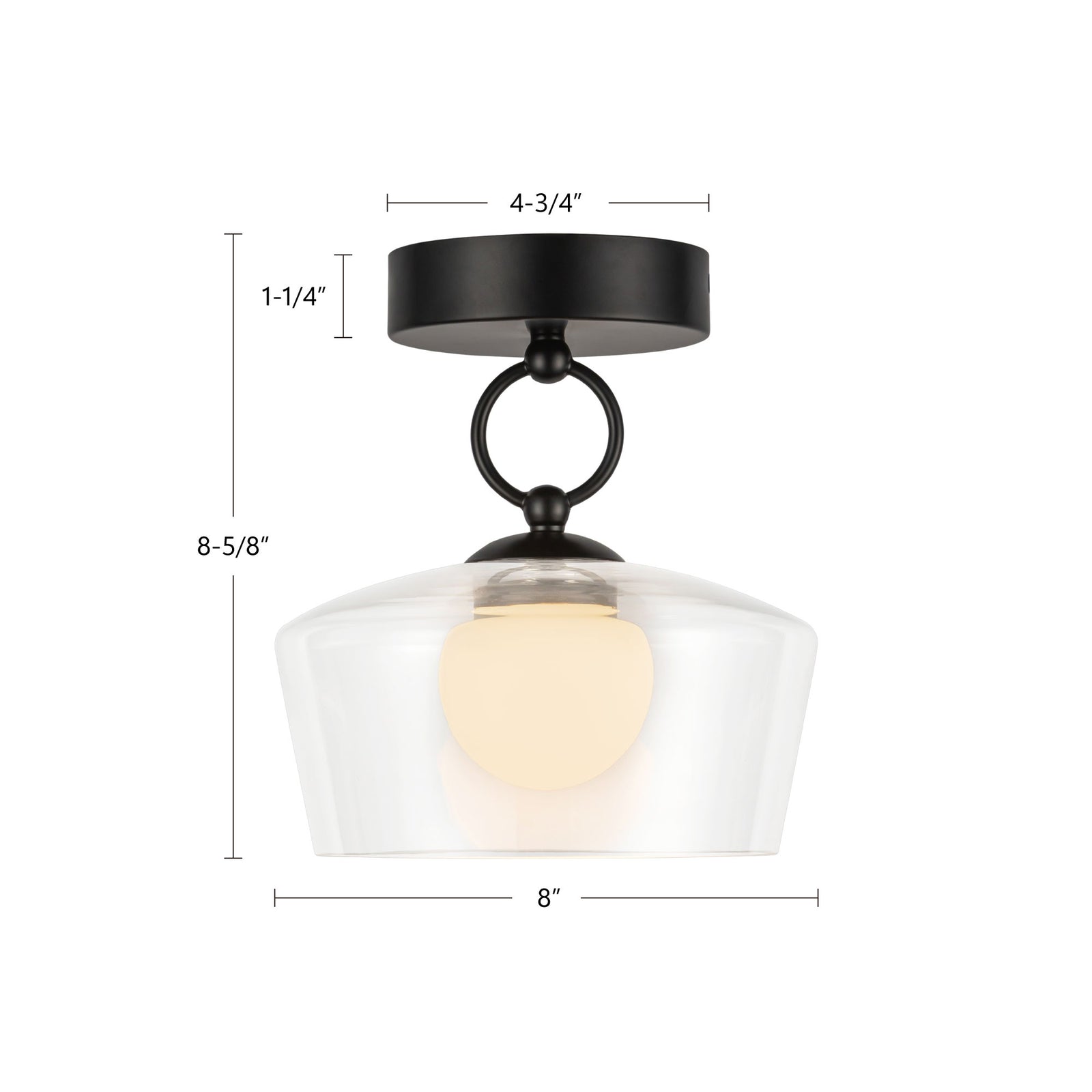 Leota 8-in Matte Black/Clear Glass LED Semi-Flush Mount