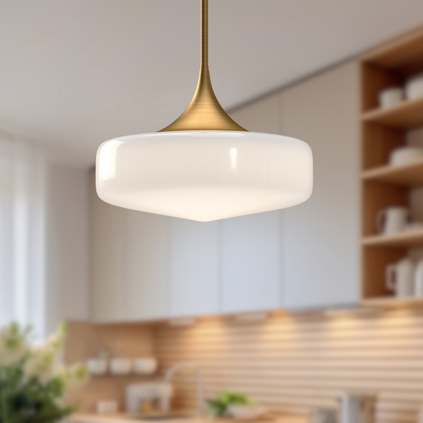 Lincoln 14-in Aged Gold/Glossy Opal Glass 1 Light Pendant