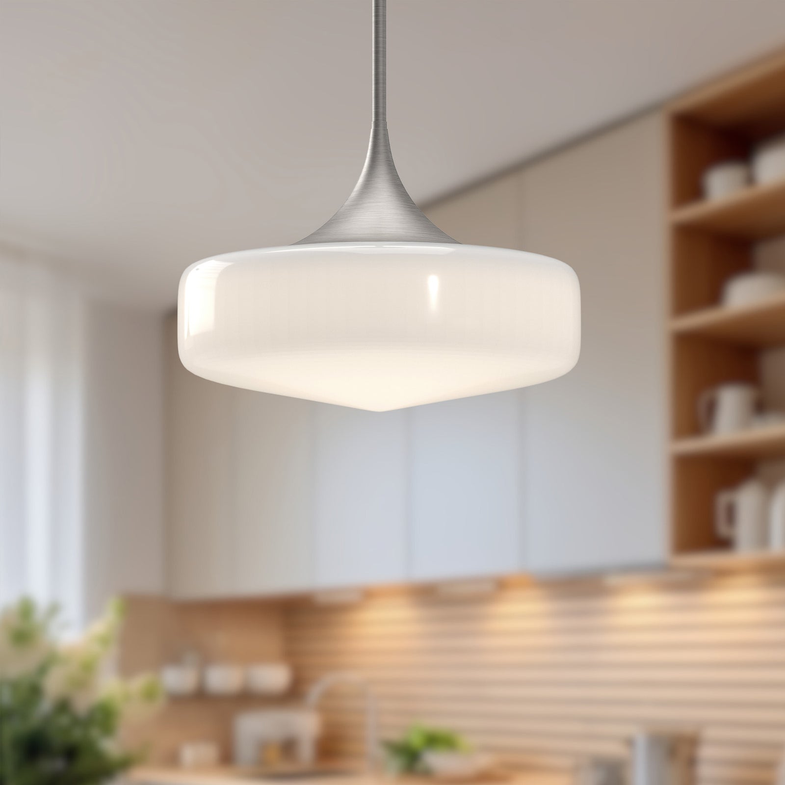Lincoln 14-in Brushed Nickel/Glossy Opal Glass 1 Light Pendant